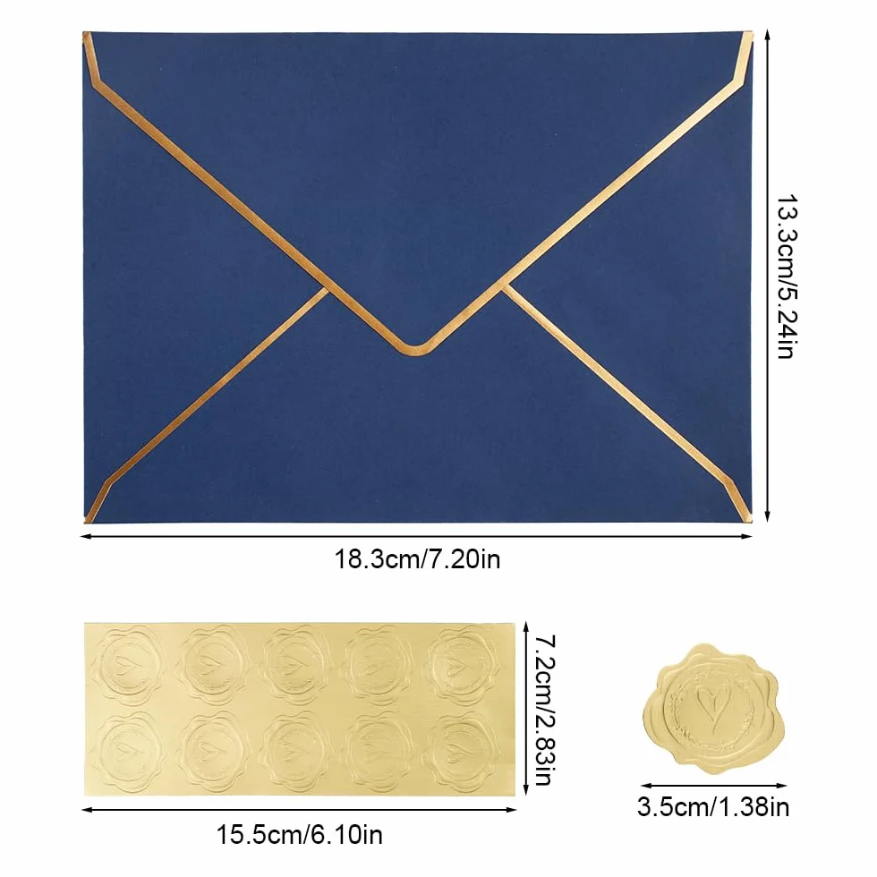 Luksusowe koperty z klapką w kształcie litery V 18,3 x 13,3 cm złota krawędź z folii