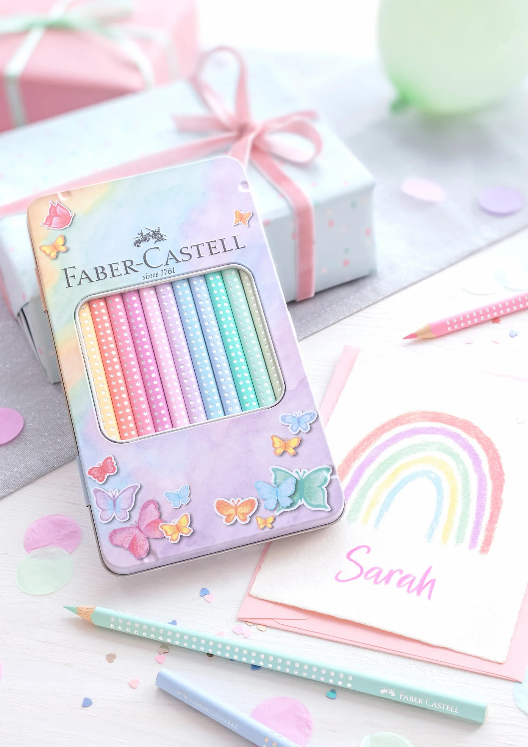 FABER-CASTELL zestaw kredek Sparkle Pastel 12 sztuk metalowe etui trójkątne