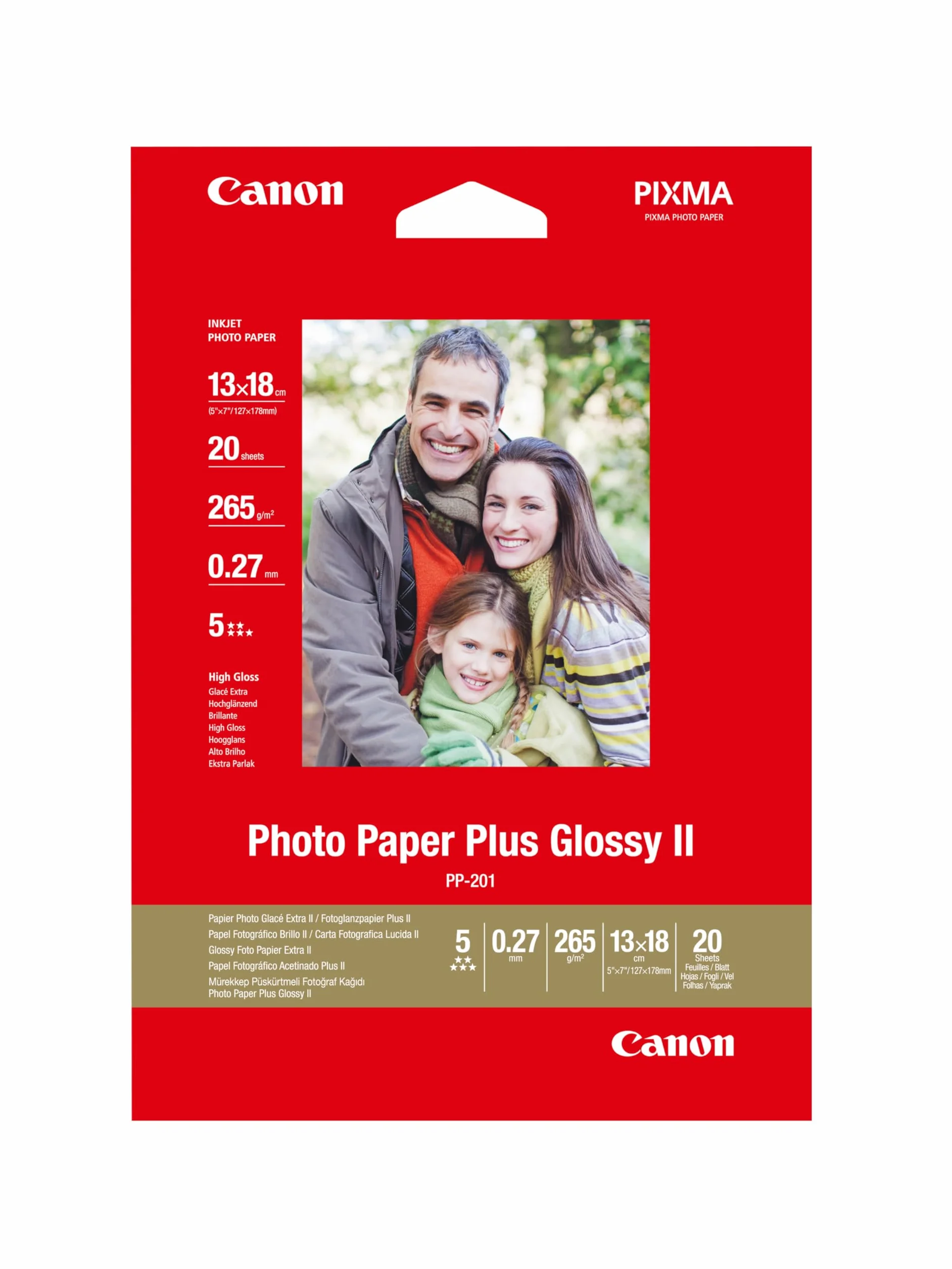 Canon PP-201 Glossy II Błyszczący Papier Fotograficzny, 20 Arkuszy