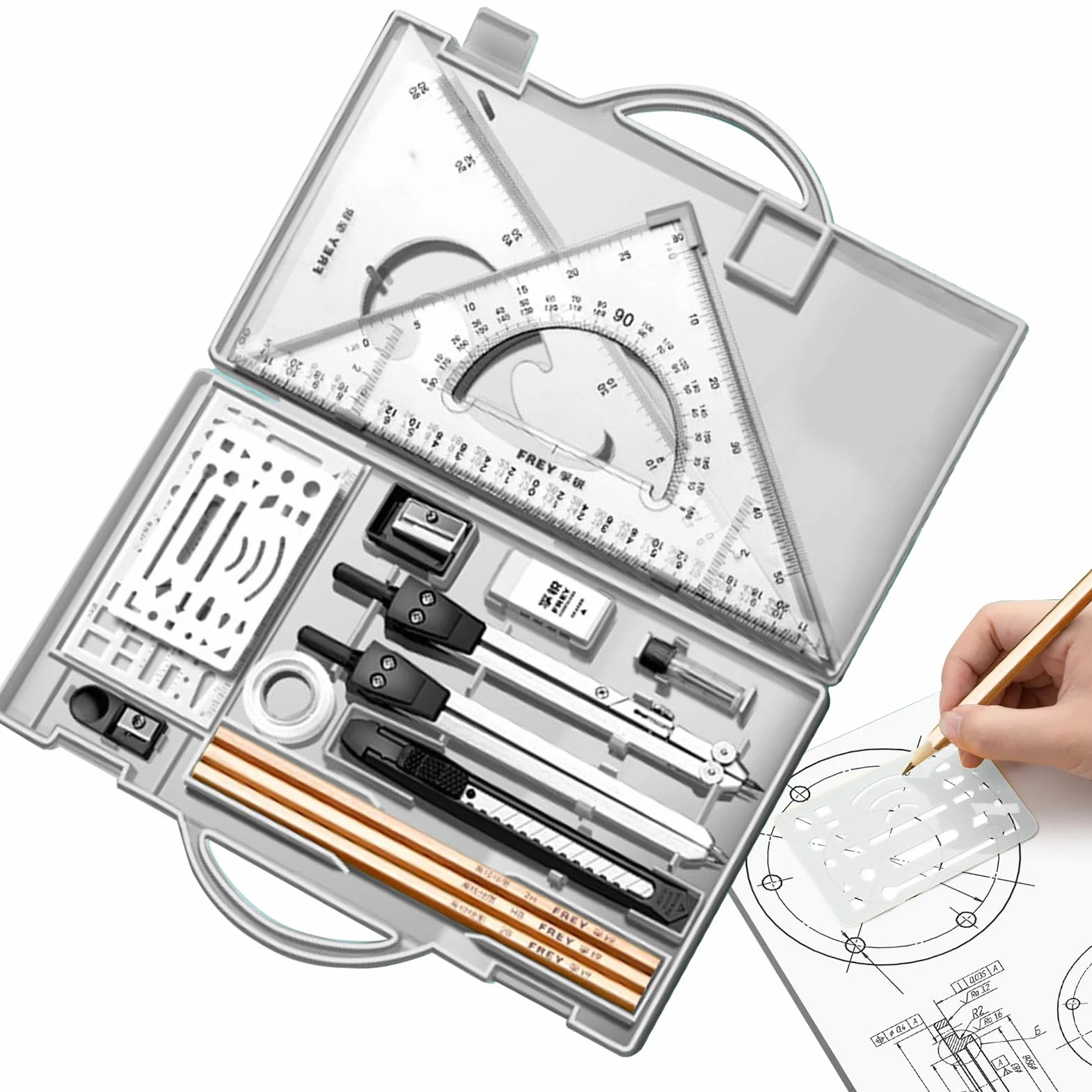Professional Geometry Set, zestaw kompasu, narzędzia rysunkowe z pudełkiem do przechowywania