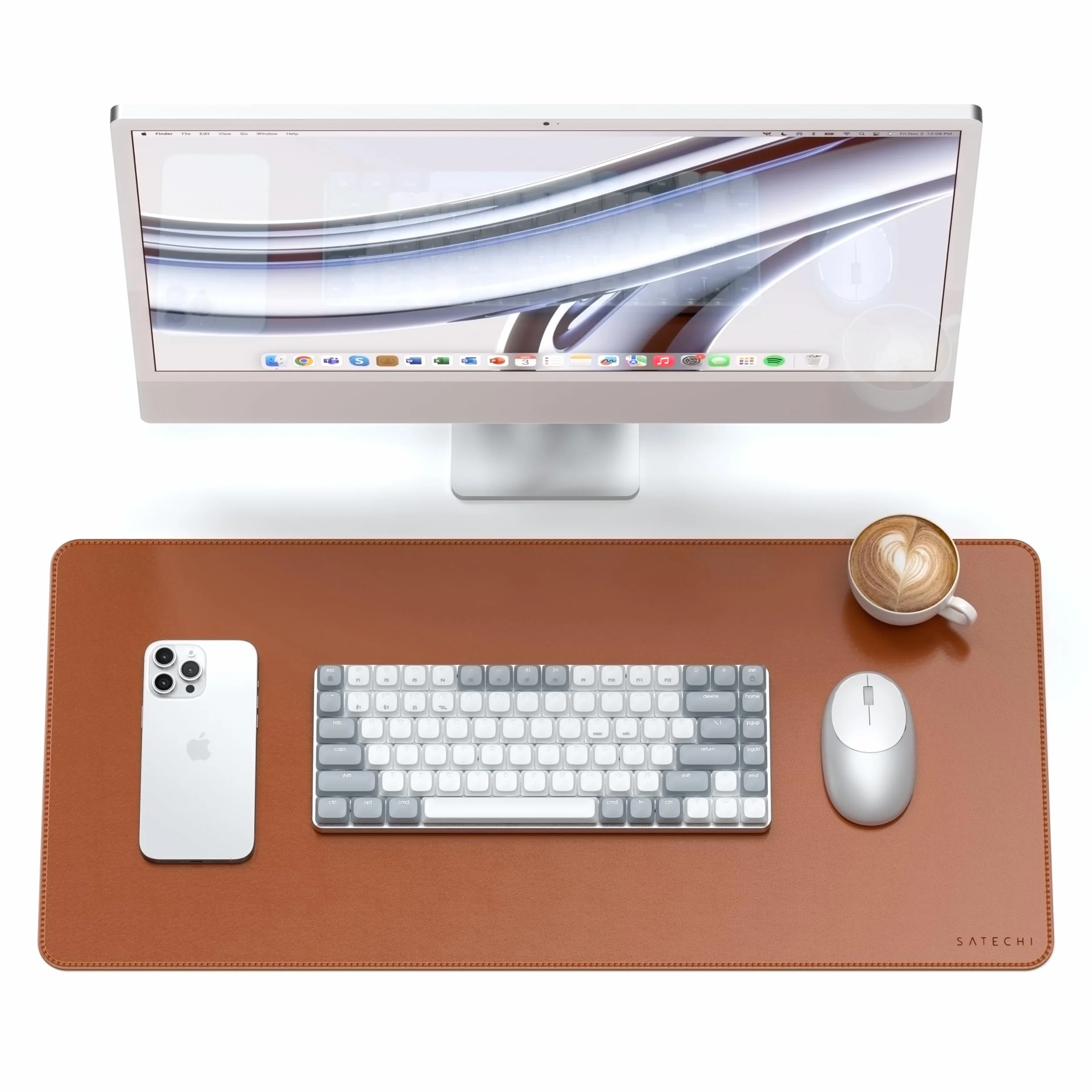 SATECHI Podkładka Pod Mysz Xxl 68 X 32 cm, Duża I Elegancka Podkładka na Biurko Do Biura, Gier I Domu, Odporna na Zarysowania, Materiał Premium – Brązowa
