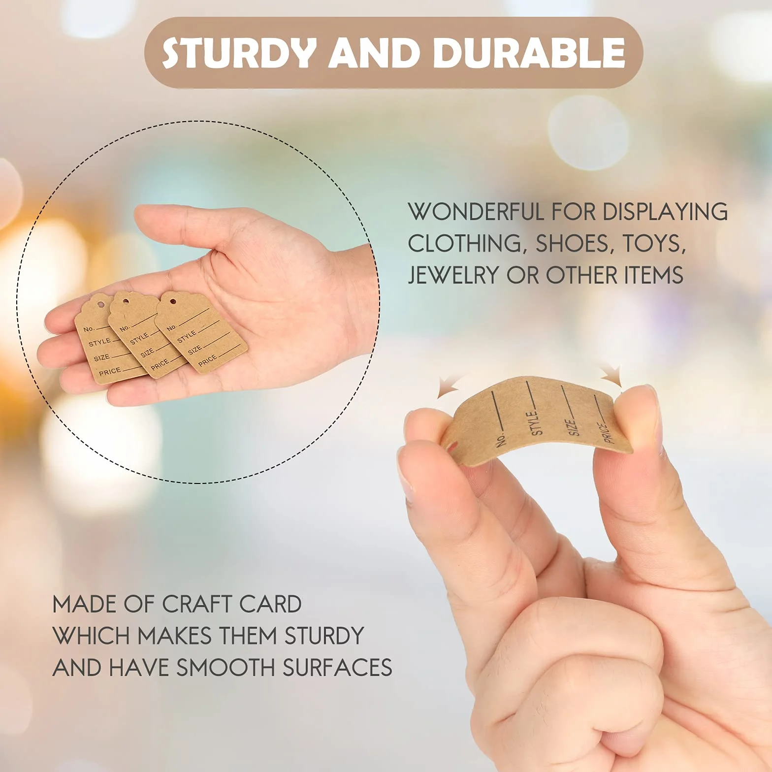 Etykiety z ceną 3,2 x 5 cm brązowe 1000 sztuk do zawieszania na biżuterię