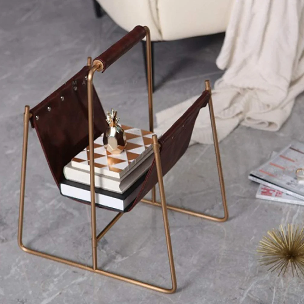JFDBGU Metal Creative Design Leather Magazine Rack Desktop Folder Book File Holder for Office Home