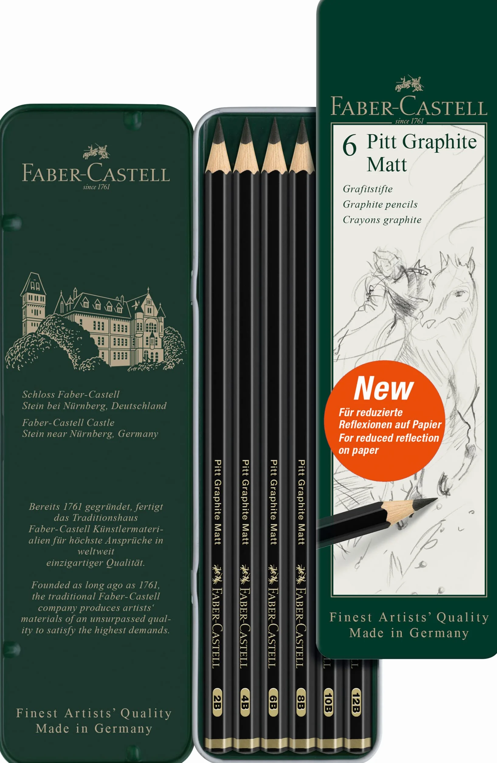 Faber-Castell 115207 - zestaw ołówków Pitt Graphite Matt, 6-częściowy, stopień twardości 2B - 12B