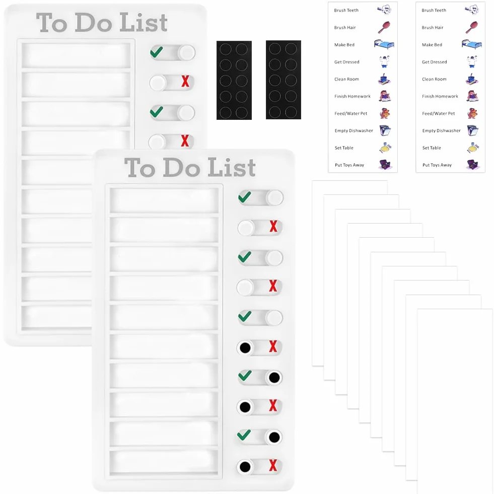 Tablica kontrolna Memo Board 20 x 12 cm dla dzieci z 10 kartami indeksowymi wielokrotnego użytku - biała