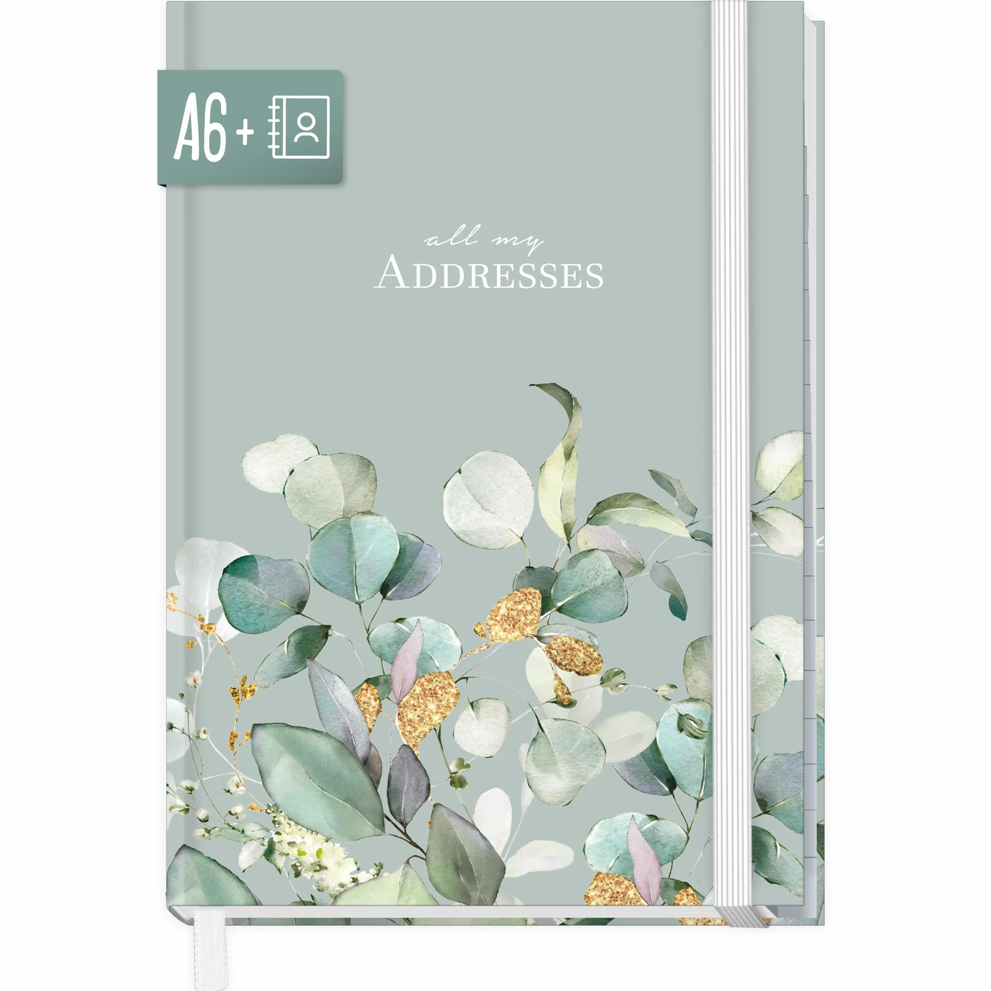 Książka adresowa paper&you® A6+ z indeksem A-Z papierem premium 120 g/m² "Minty Leaves" na kontakty, daty urodzin i hasła - zrównoważona & przyjazna dla klimatu