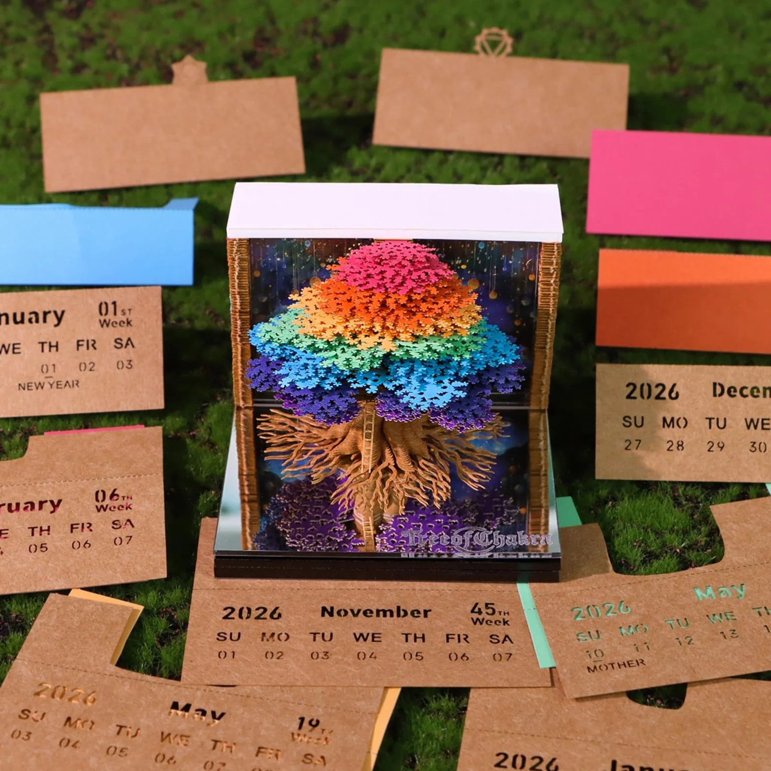 Kalendarz 3D 2026 z 52 tygodniami, magiczna książka sowa, papierowa rzeźba, dekoracja pokoju i biurka, prezent