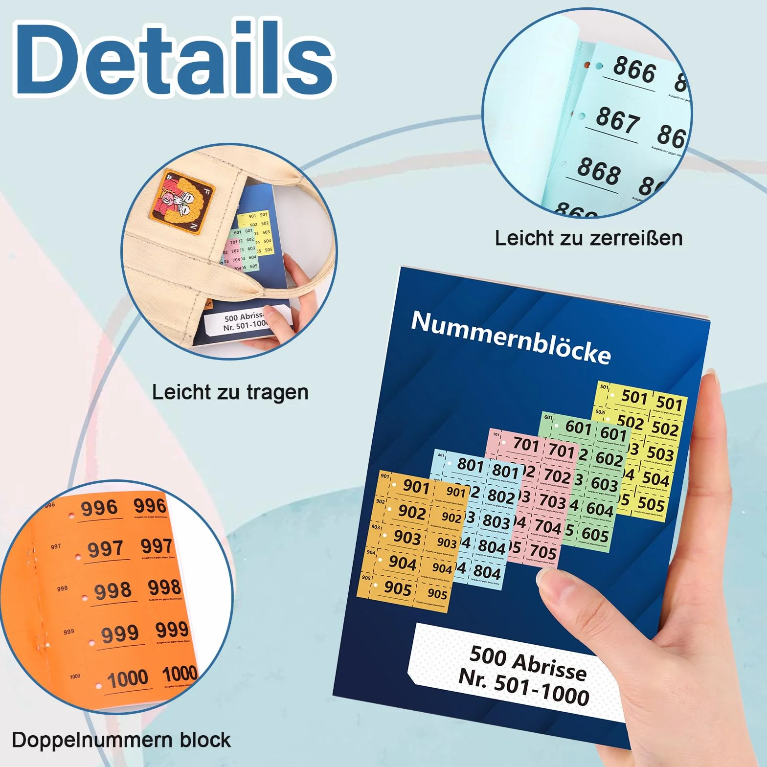 Blok z podwójnymi numerami 501-1000 cyfr 14,8 x 10,5 cm blok numeryczny A6 znaczki garderoby podwójne numery z otworami bloki numeryczne Tombola Loteria numerowane podwójne numery czerwony