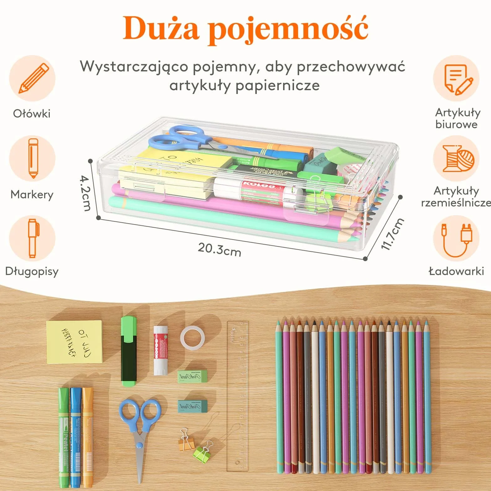Lifewit Plastikowy piórnik z zatrzaskową pokrywką, twardy piórnik o dużej pojemności, można układać w stos, organizer na artykuły artystyczne, do biura