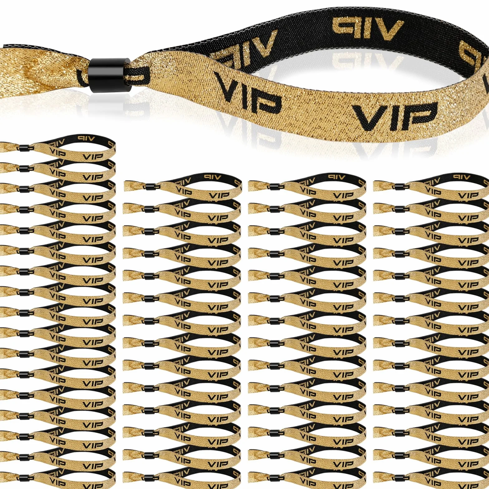 60 bransoletek wejściowych z tkaniny VIP, nierozerwalnych bransoletek identyfikacyjnych, regulowana bransoletka imprezowa, czarno-złota, na urodziny, do baru, na wystawę, do kina, koncertu, wieczoru