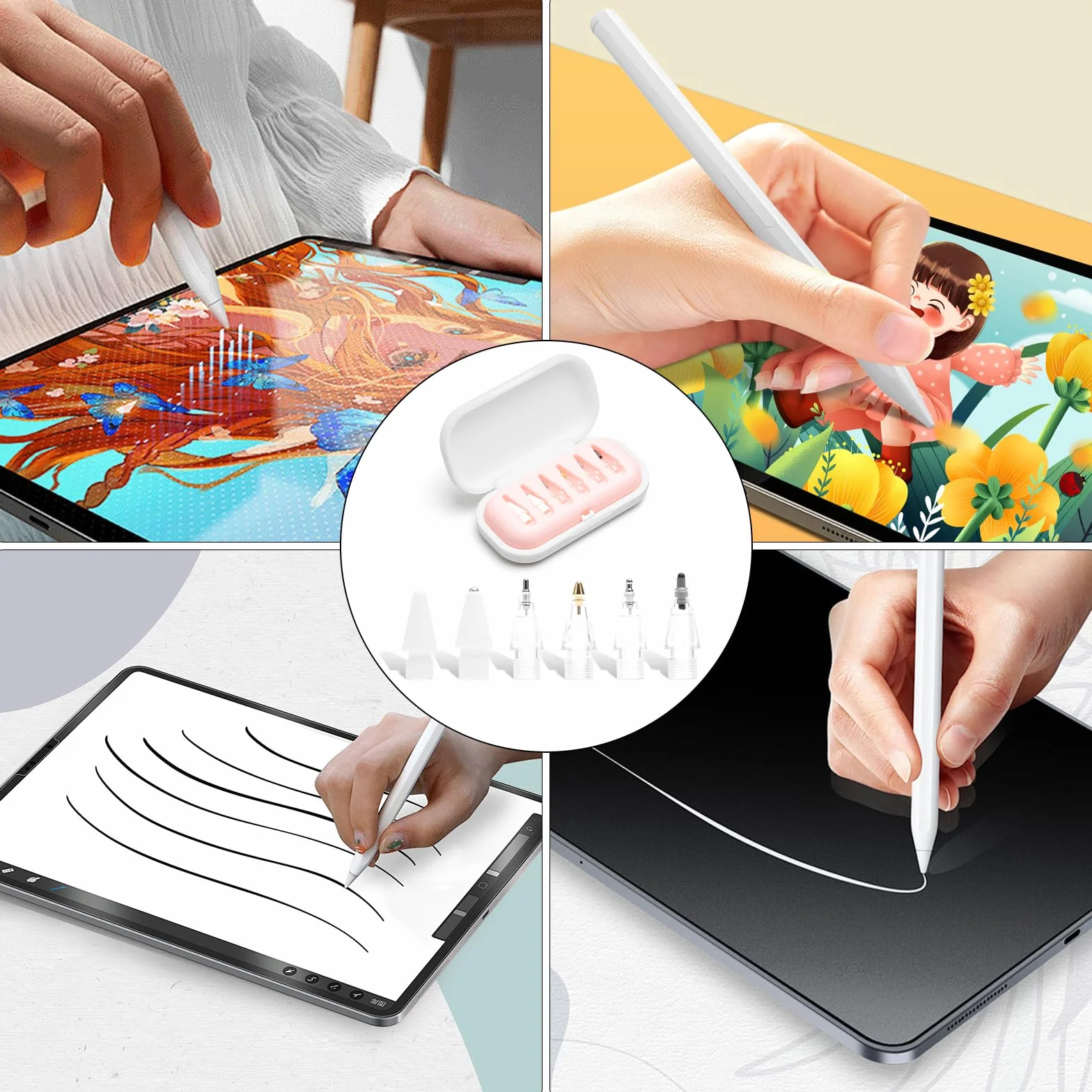 6-częściowy zestaw końcówek zamiennych do Apple Pencil 1. generacji i USB-C – końcówki Apple Pencil Pro do pisania i rysowania na iPadzie, w zestawie etui
