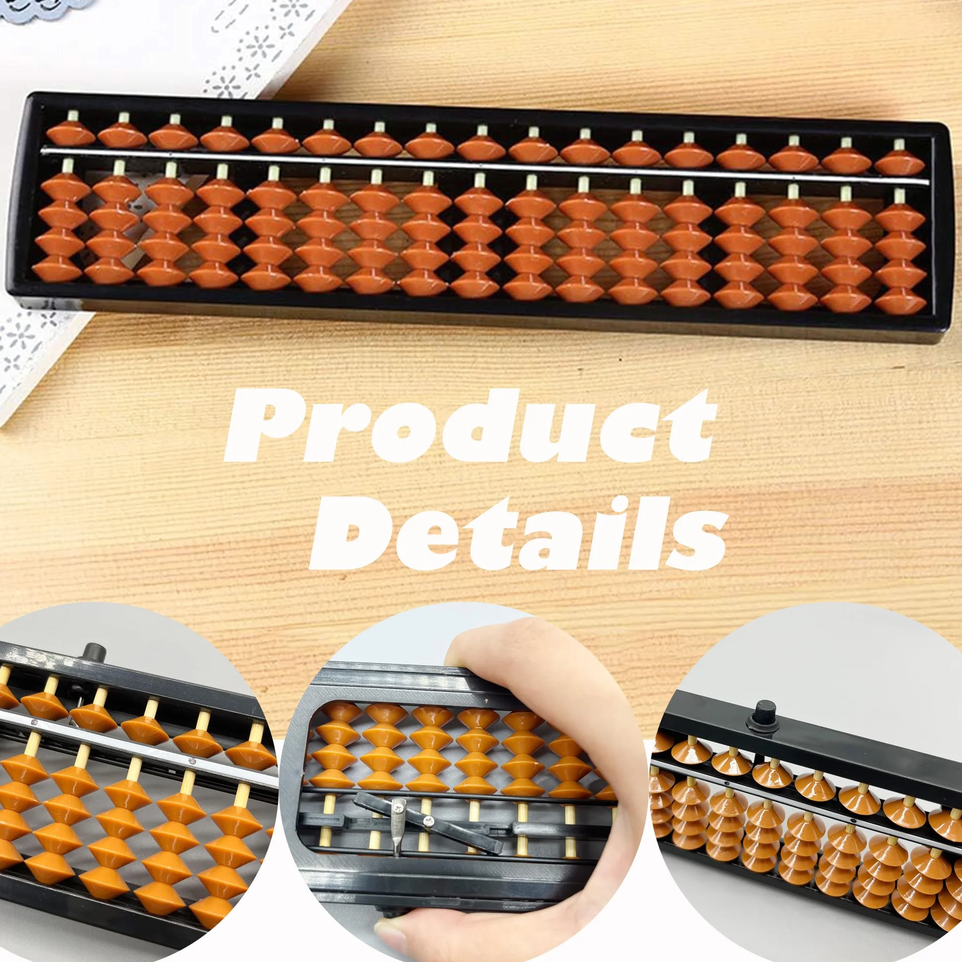Soroban Abacus 13 cyfr, tworzywo sztuczne, arytmetyka, liczydło, do arytmetyki i liczenia, z przyciskiem resetowania, narzędzie do obliczania matematyki do biura (czarno-brązowy, 17)