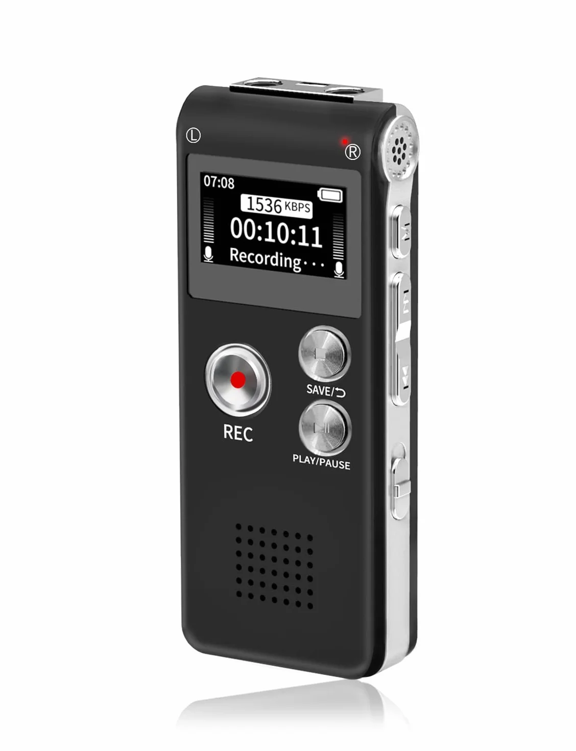 Cyfrowy dyktafon 32 GB (dyktafon), ładowanie USB 30 godzin ciągłego użytkowania, cyfrowy dźwięk i odtwarzacz MP3, do użytku na spotkaniach/wywiadach/wykładach/zajęciach (czarny)