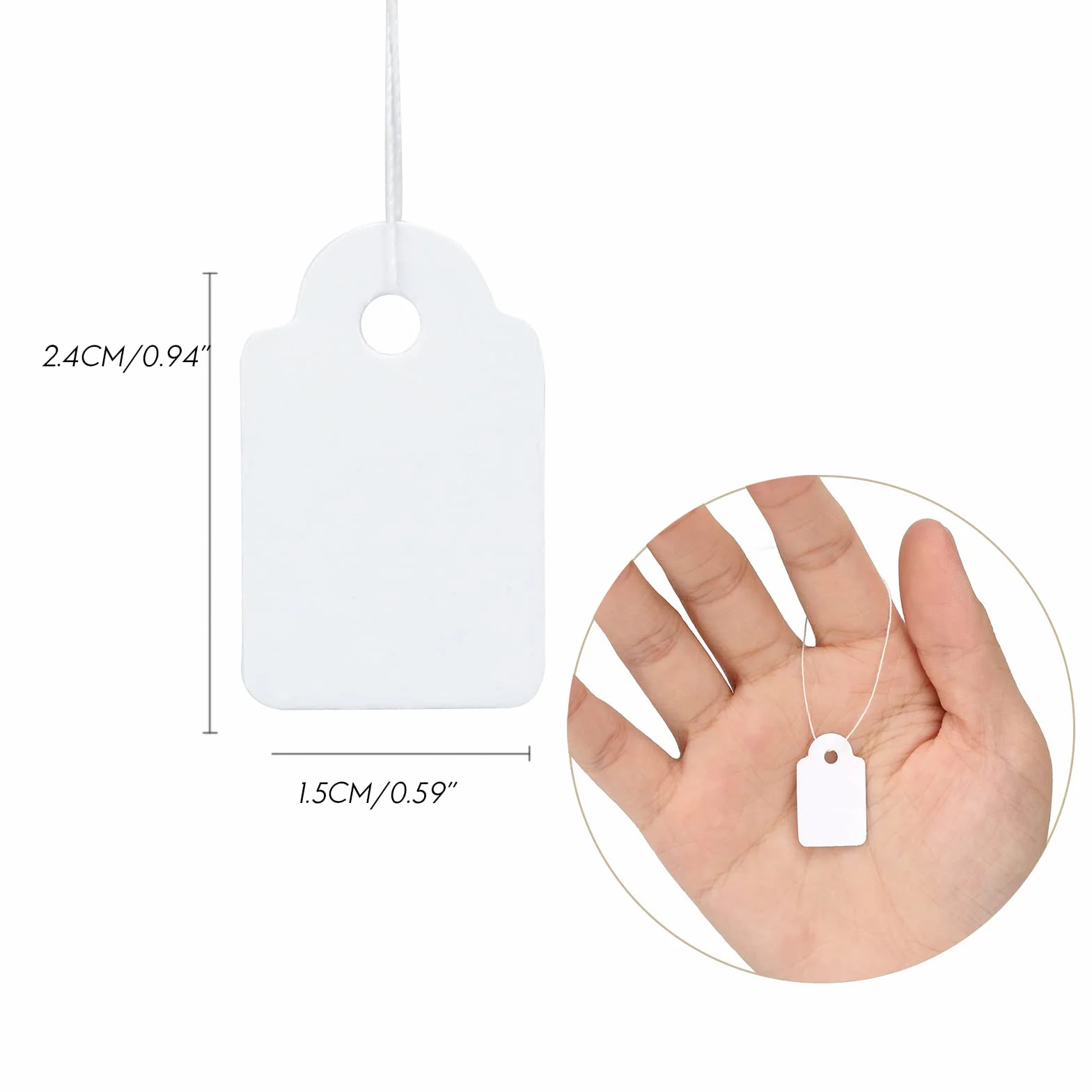 G2PLUS 500 sztuk Mini etykiety cenowe Wyświetlacz metki z ceną metki z ceną ze smyczą do wskazania odzieży odzieży biżuteria pierścienie-24 x 15 mm
