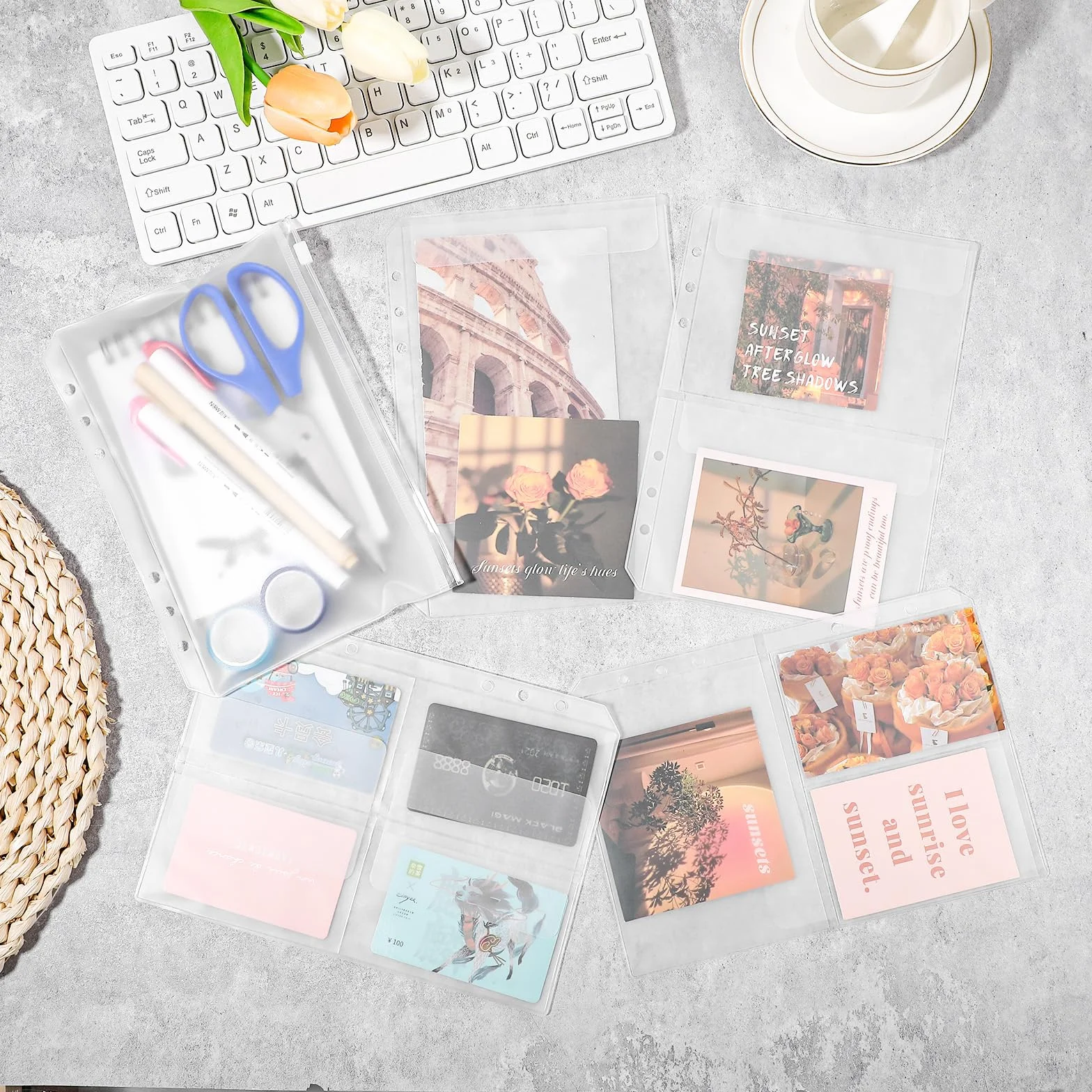 12 sztuk A5 Rozmiar 6 Otworów Binder Wodoodporne Przezroczyste Etui Na Dokumenty, Kieszenie Na Luźne Kartki, Koperty Do Planowania Budżetu, Kieszenie Na Wkładki, Dokumenty Fotograficzne