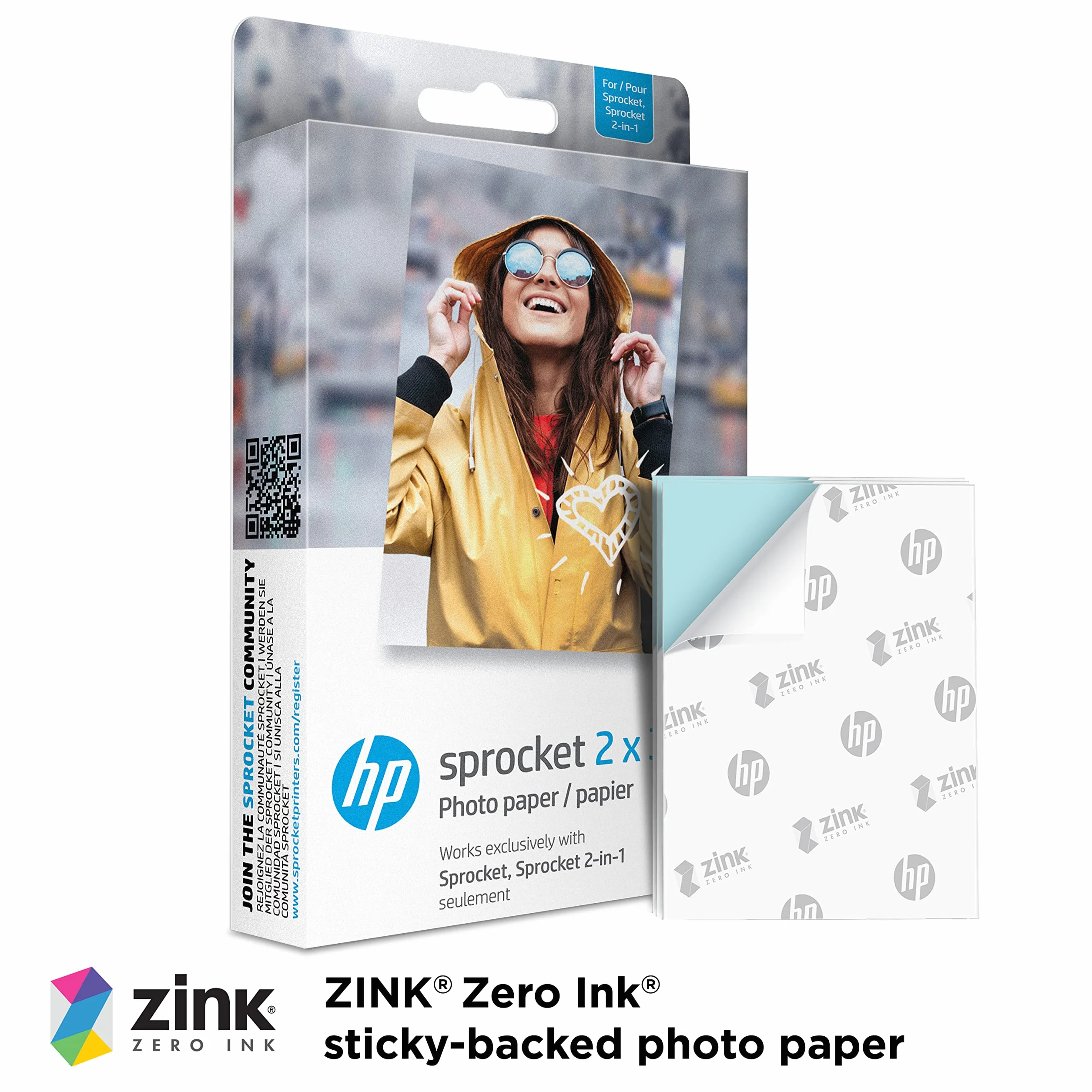 HP 2x3 papier fotograficzny Premium cynk (50 arkuszy), kompatybilny z HP Sprocket przenośną drukarką fotograficzną.