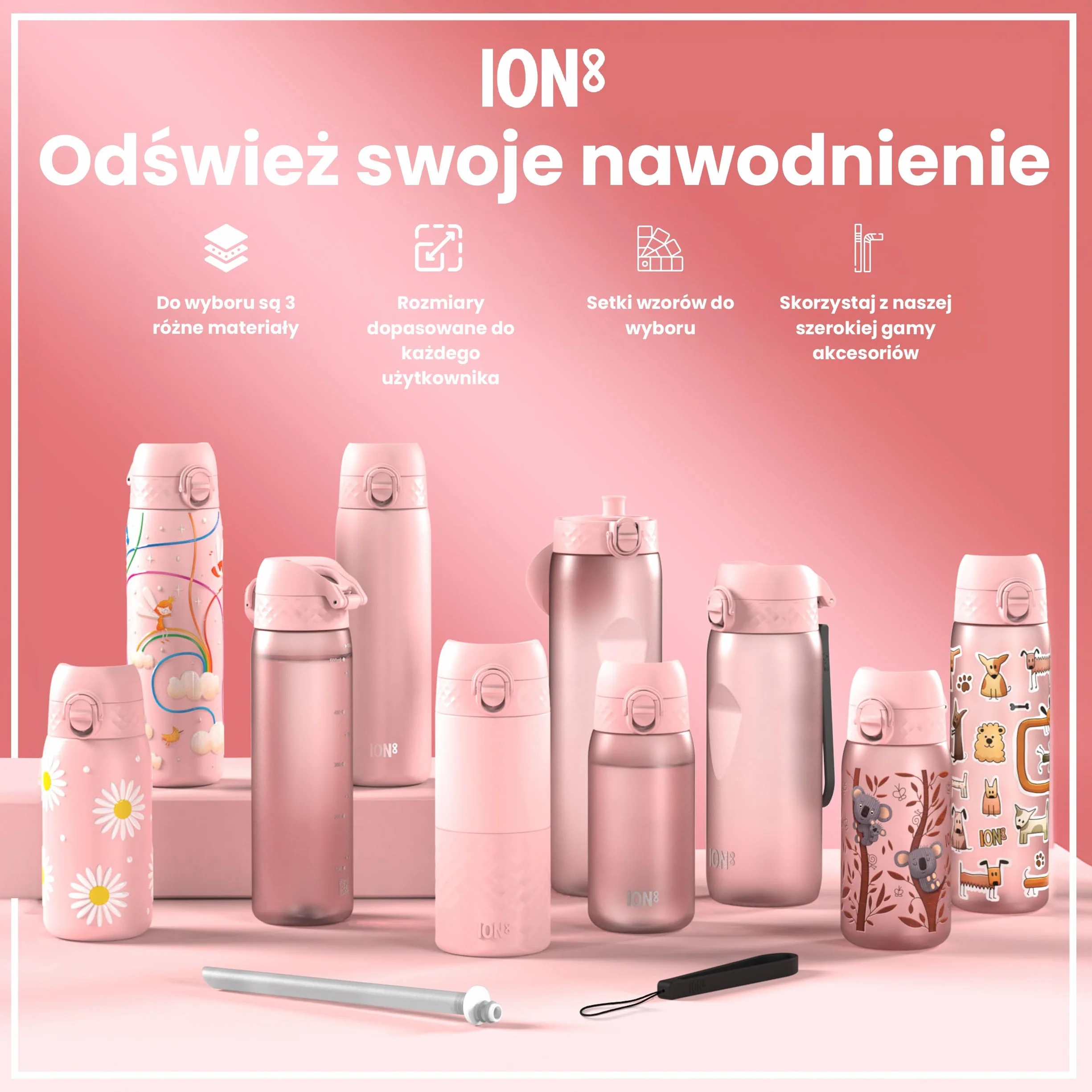 ION8 Butelka na Wodę 500 ml Szczelna Bez BPA Łatwe Otwieranie