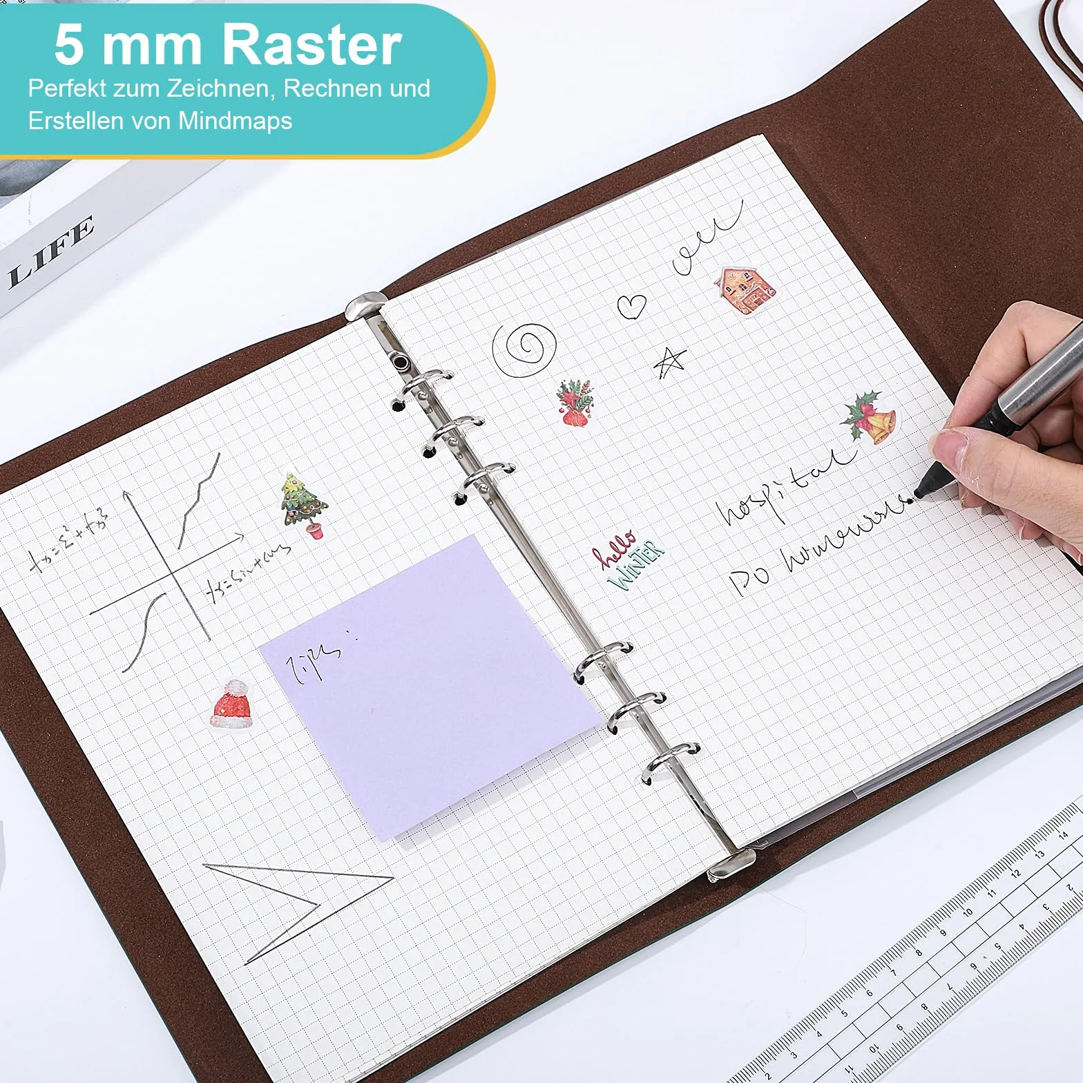 Segregator A5 180 arkuszy papieru w kratkę 6 otworów do notatnika