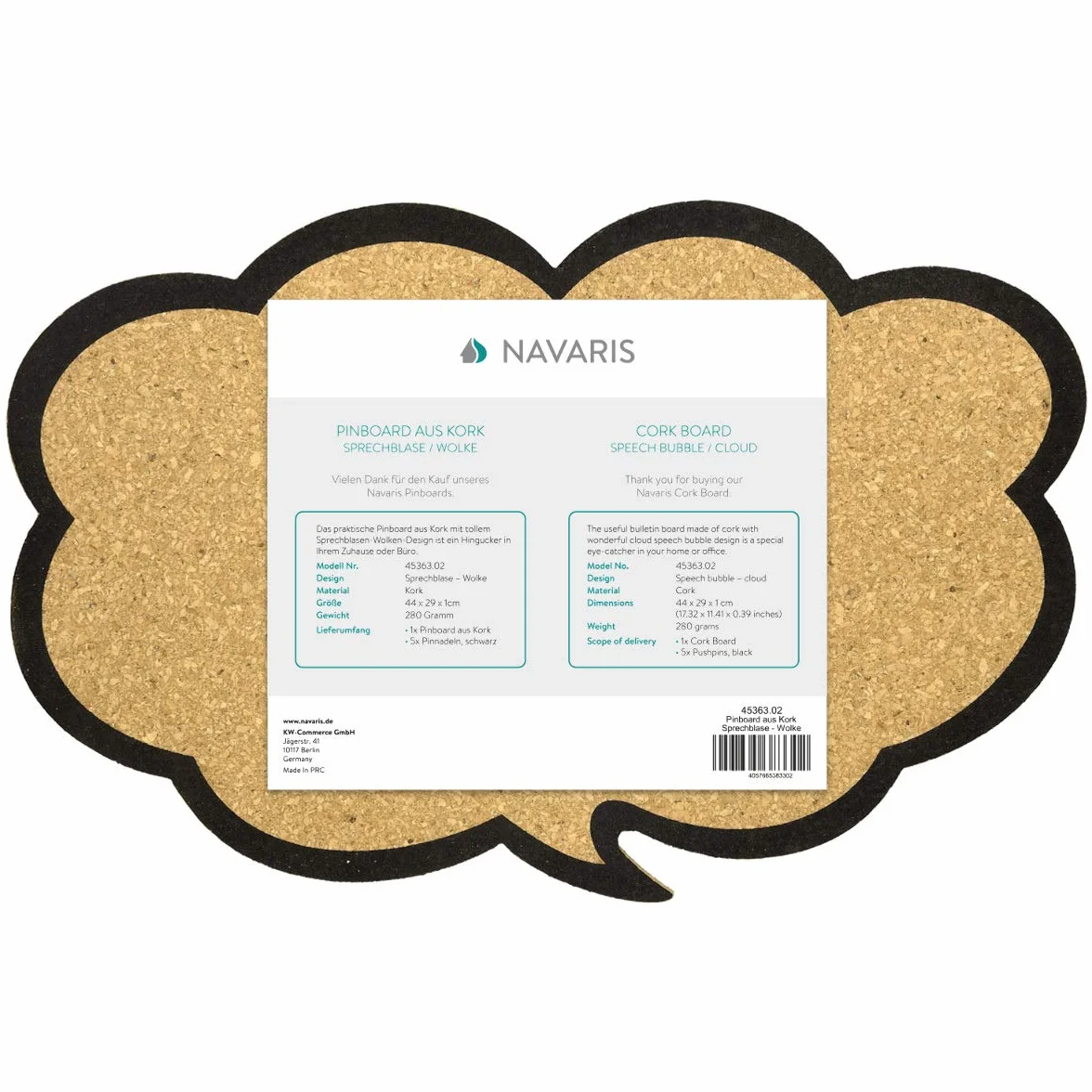Navaris Tablica korkowa 44 x 29 cm z 5 pinami