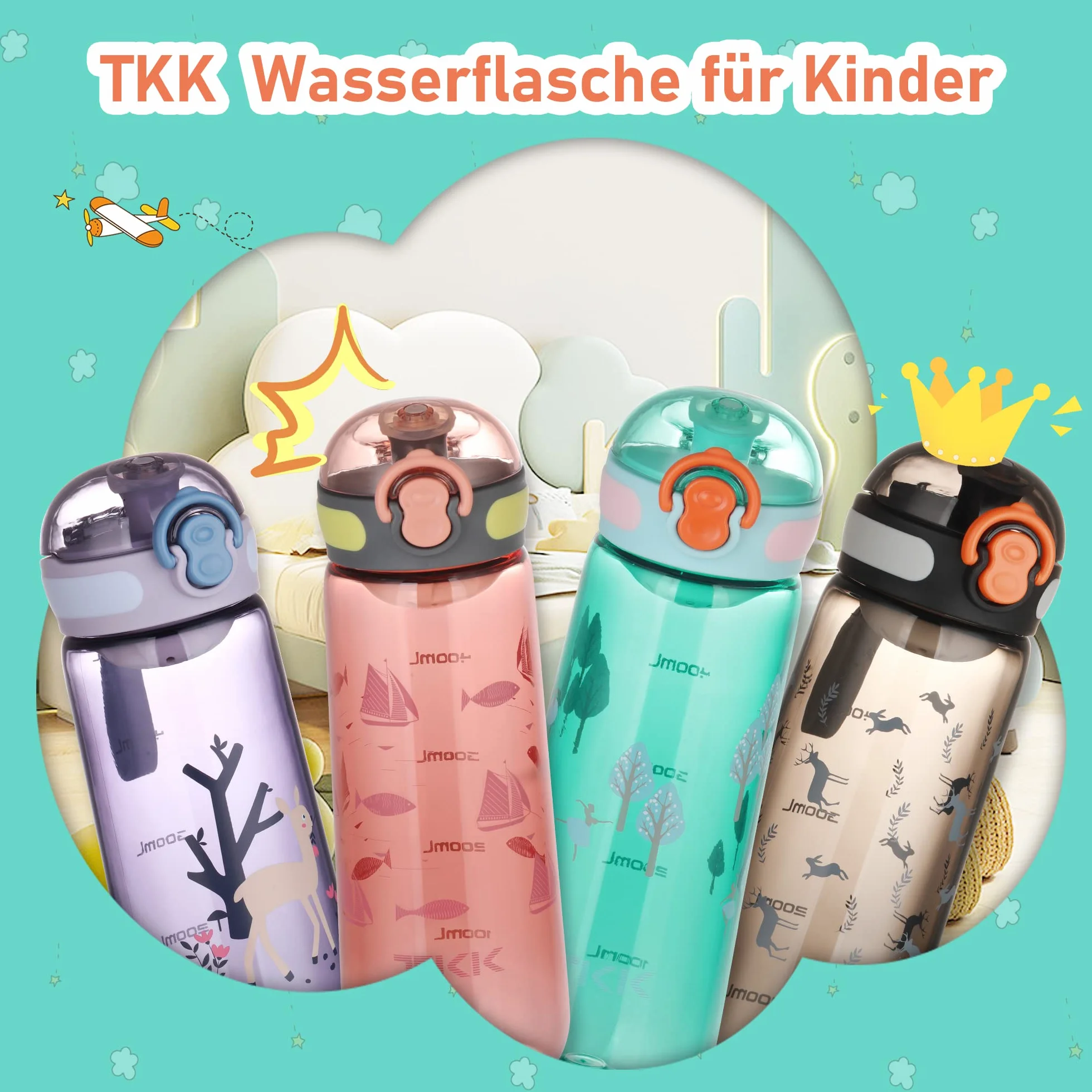 TITIROBA TKK butelka dla dzieci z szczelną pokrywką, tritan, bez BPA, obsługiwana jedną ręką, kolor niebieski, 500 ml