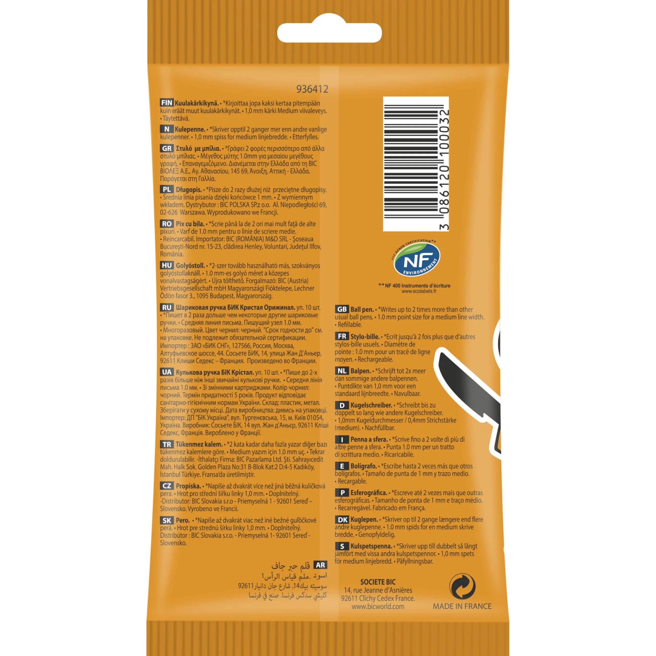 Bic Cristal Original Długopisy, Czarny, 10 sztuk