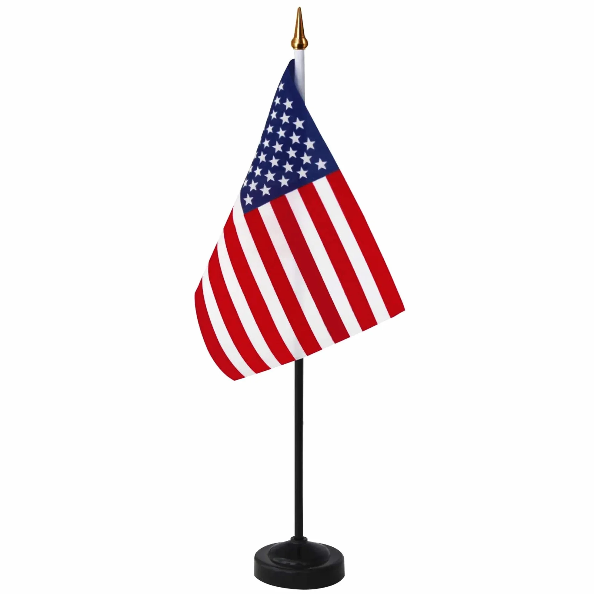 ANLEY USA Deluxe Biurkowy zestaw flag - 8 x 5 cali amerykańska miniaturowa amerykańska flaga na biurko z 13-calowym czarnym masztem - żywy kolor i odporność na blaknięcie - czarna podstawa i grot