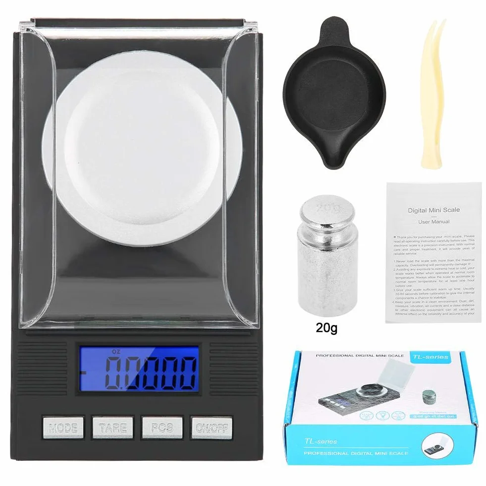 Mini cyfrowa kieszonkowa waga gramowa przenośna wysoka precyzja 0,001 g kieszonkowa biżuteria waga elektroniczna balansowa z wyświetlaczem cyfrowym LED (20 g)
