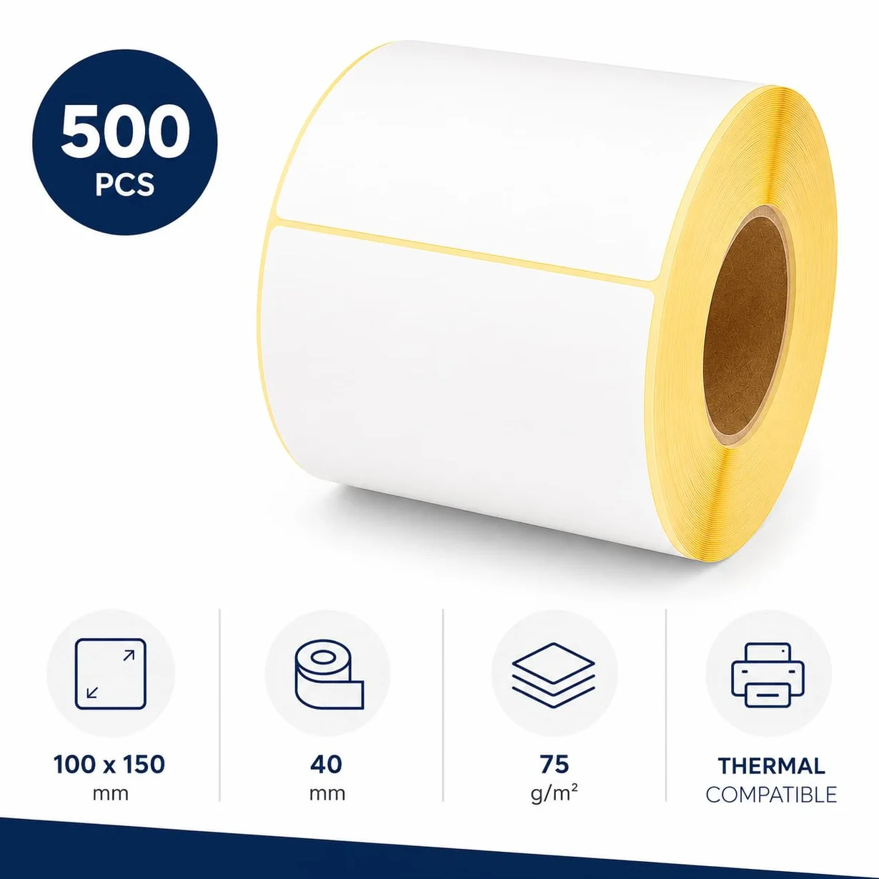 Etykiety termiczne białe na rolce 100 x 150 mm 500 sztuk tulejka 40 mm do wysyłki