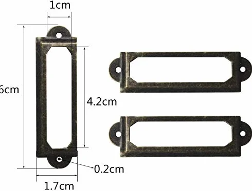Namvo 50 sztuk uchwytów na etykiety z mosiądzu, metalowych, szafek na akta, szuflady, etykiety, regał, na karty, 60 x 17 mm, ze śrubami do biblioteki biurowej