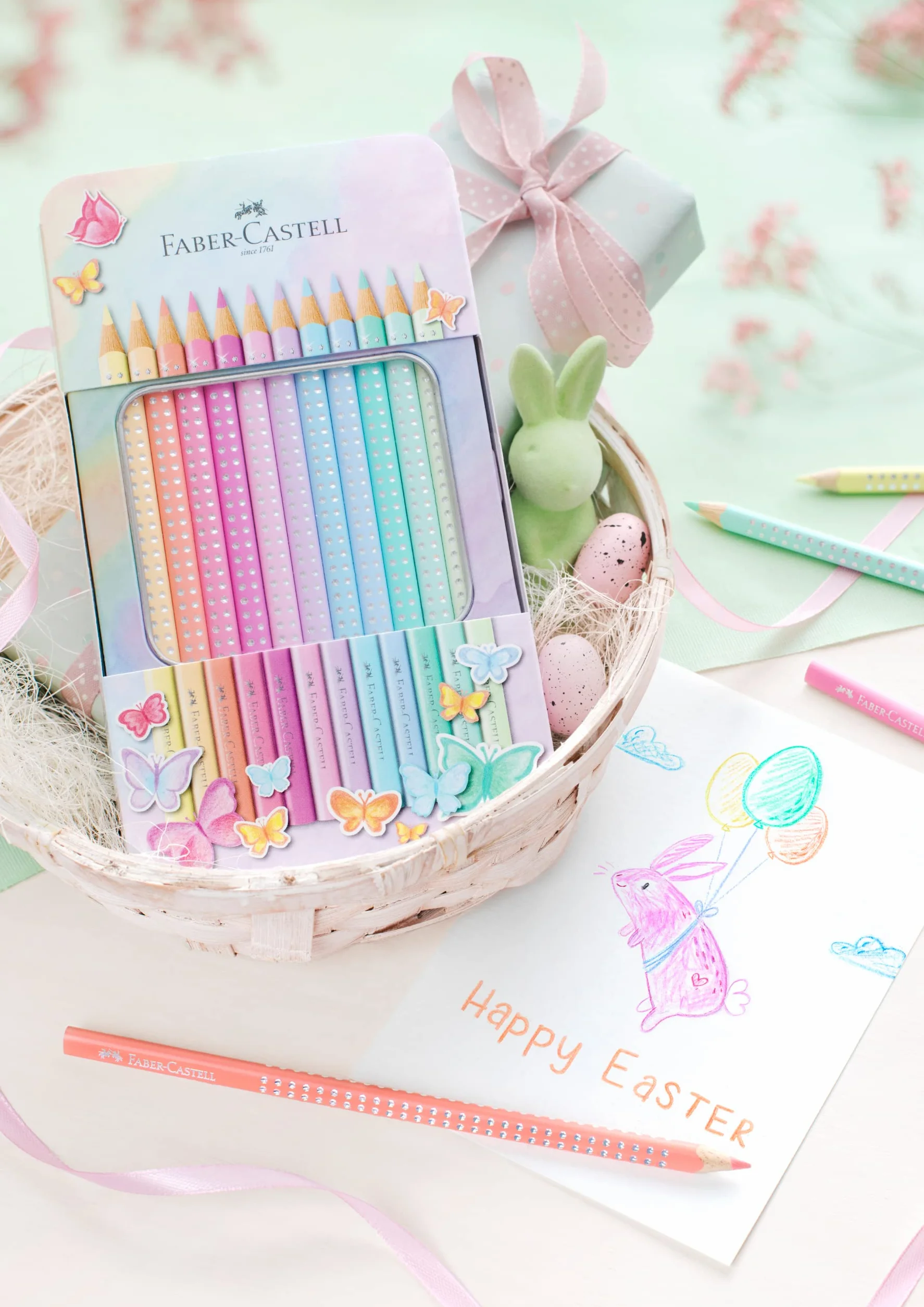 FABER-CASTELL zestaw kredek Sparkle Pastel 12 sztuk metalowe etui trójkątne