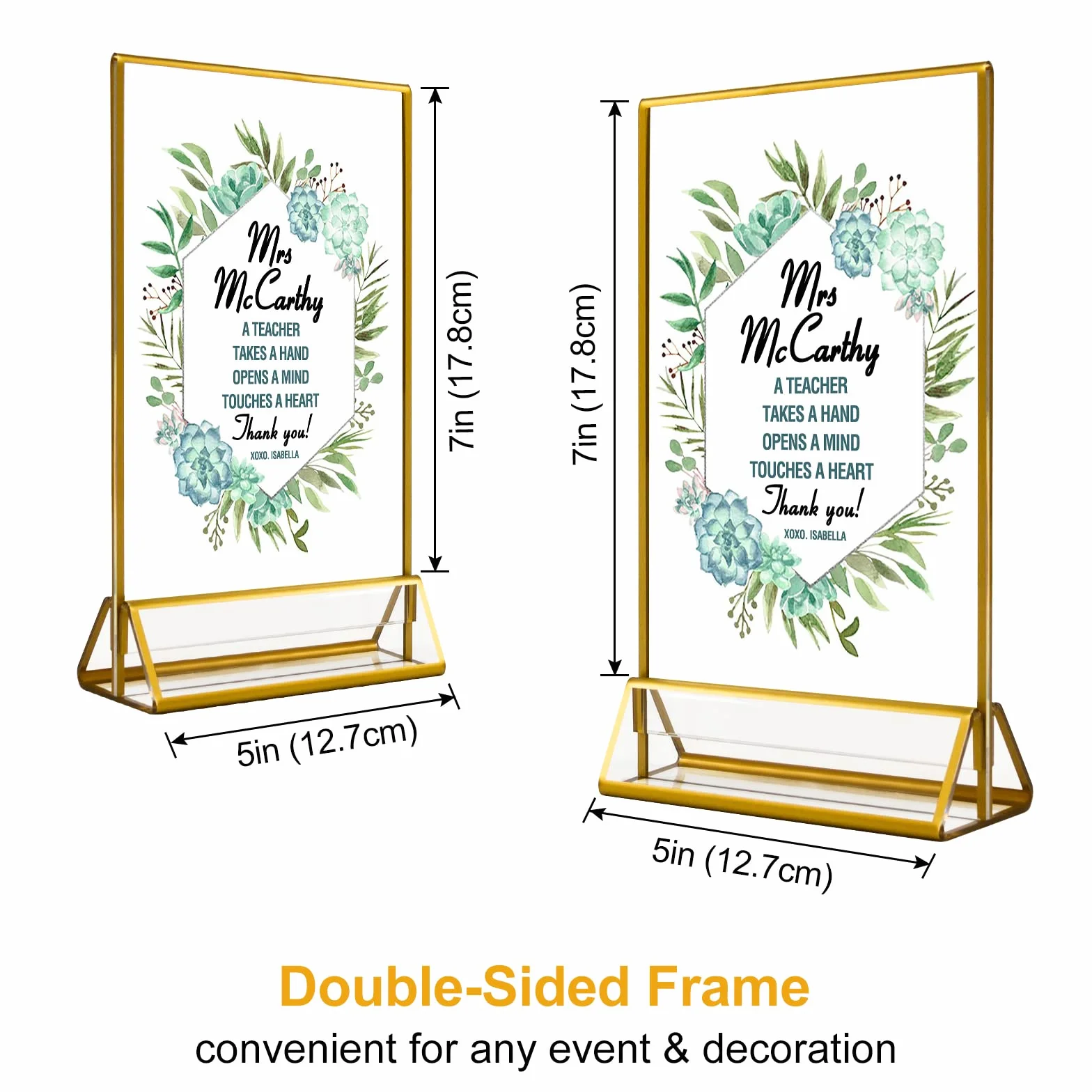 Złoty akrylowy uchwyt na tabliczkę 13 x 18 cm, 5 x 7 cali akrylowy uchwyt na menu plakatu, dwustronny stojak ekspozycyjny na stoły, plakat, ladę, wystawę - 6 sztuk