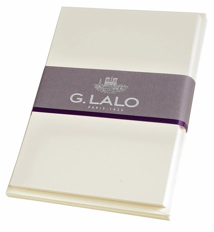 Lalo 29300L – Zestaw korespondencyjny: 10 kart wizytowych 10,7x15,2 cm 350g i 10 kopert z podszewką 11,4x16,2 cm – papier Vélin Pur Coton (aksamitny z bawełną), kolor kremowy
