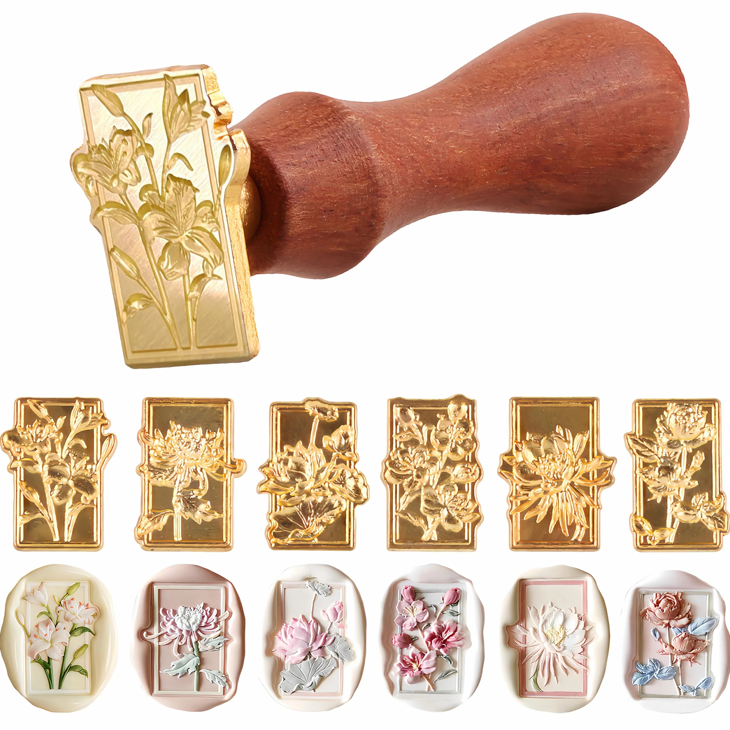 zestaw pieczęci woskowych, 6 sztuk, usuwalne stemple woskowe, motyw kwiatowy, personalizowane, do zaproszeń, kart, prezentów, stempli woskowych w stylu vintage (witalność)