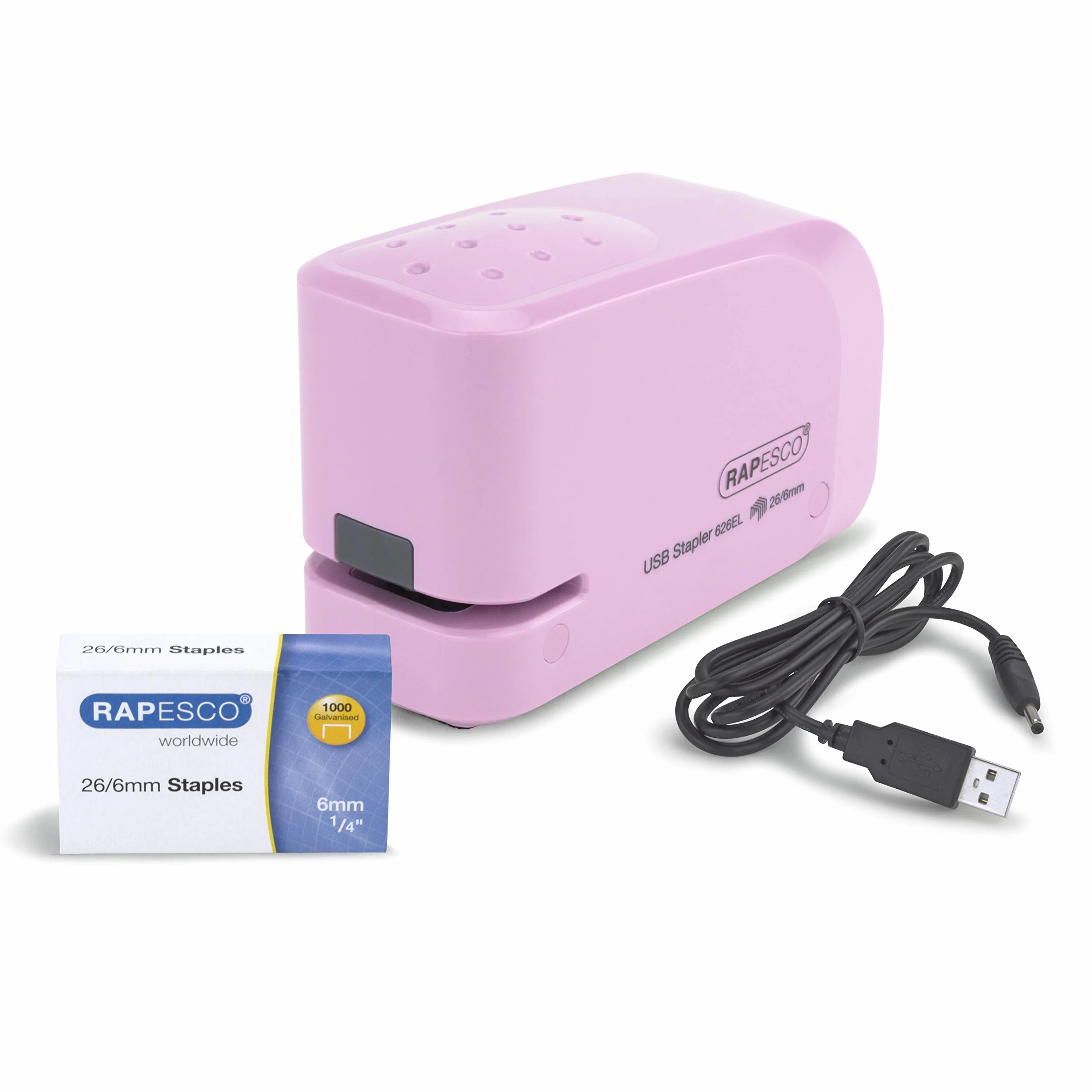 Rapesco 1451 626EL Automatyczny zszywacz USB/akumulatora 26/6 mm 1000 zszywek 15 arkuszy różowy