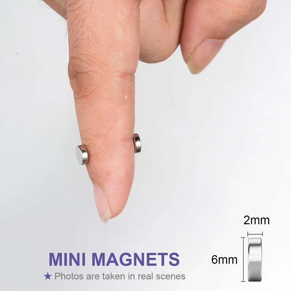 BTLIN Magnesy Neodymowe Mini, Małe Mocne Okrągłe Magnesy do Lodówki, Tablicy Magnetycznej, Biura, DIY 6x2 mm 100sztuk