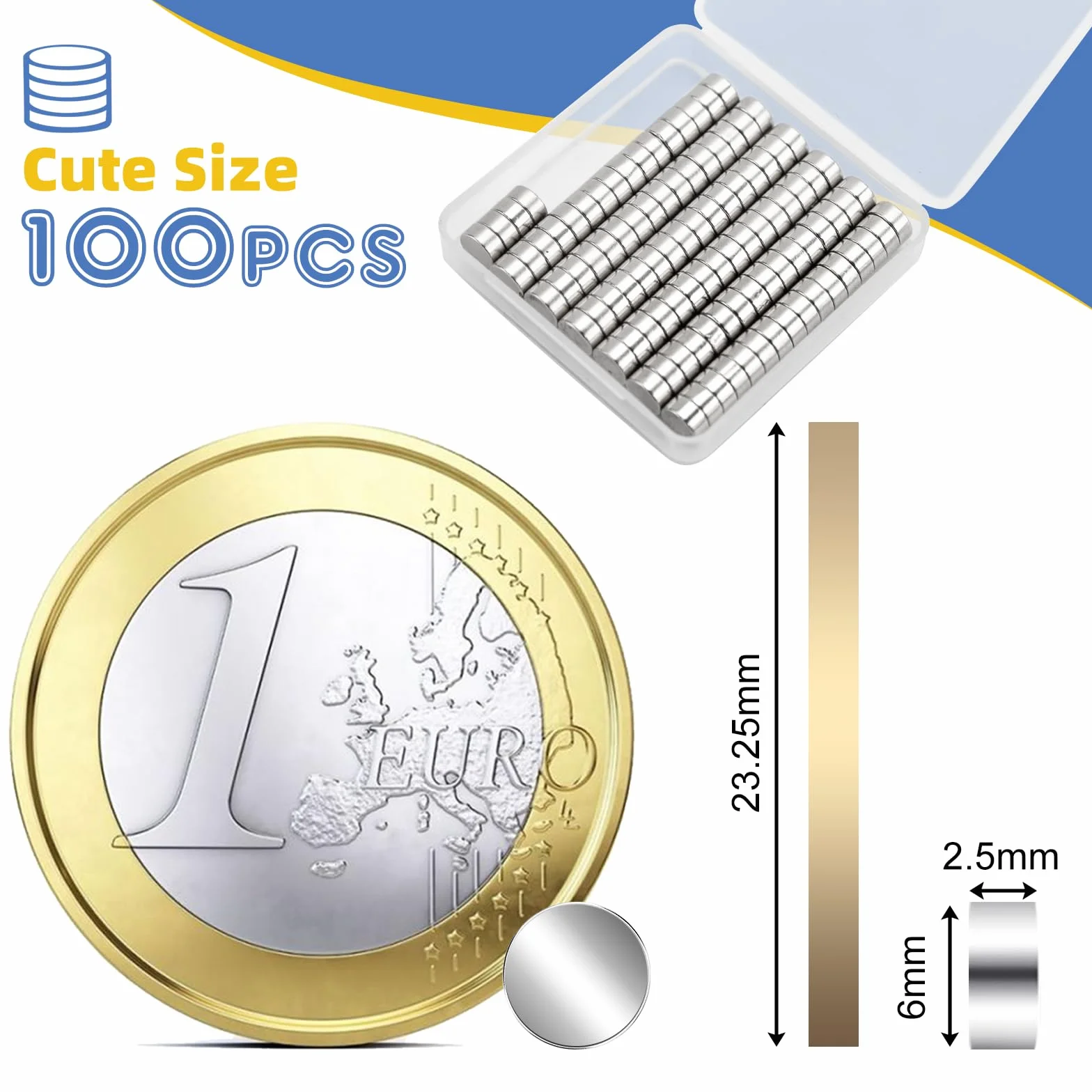 WISYOK Opakowanie 100 mini magnesów 6 mm x 3 mm