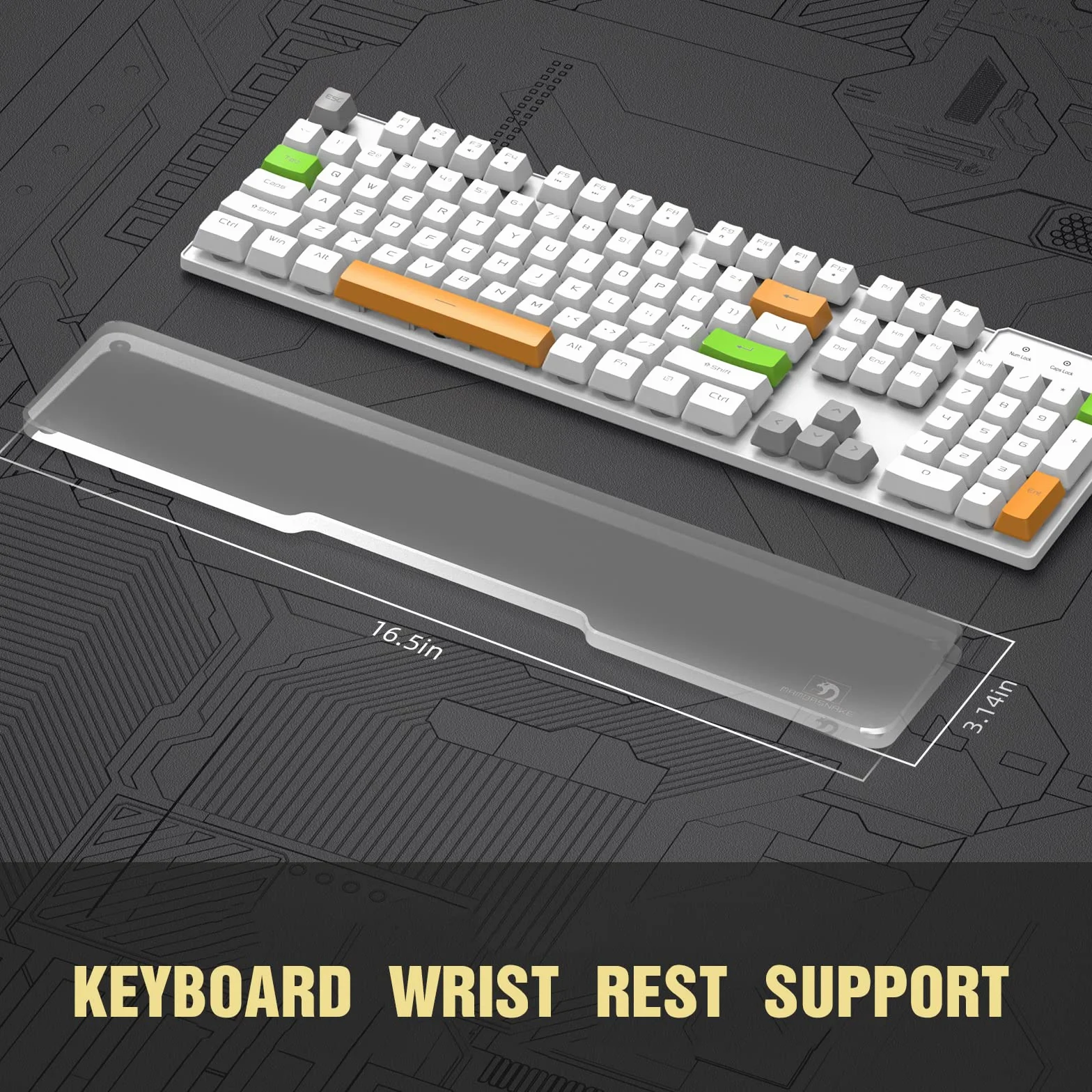 MAMBASNAKE Podkładka Pod Nadgarstek do Klawiatury - Wrist Rest Laptop - Premier Clear Acryl - Antypoślizgowe Nóżki - Ergonomic do Biura/Gier/Pisania/MacBook