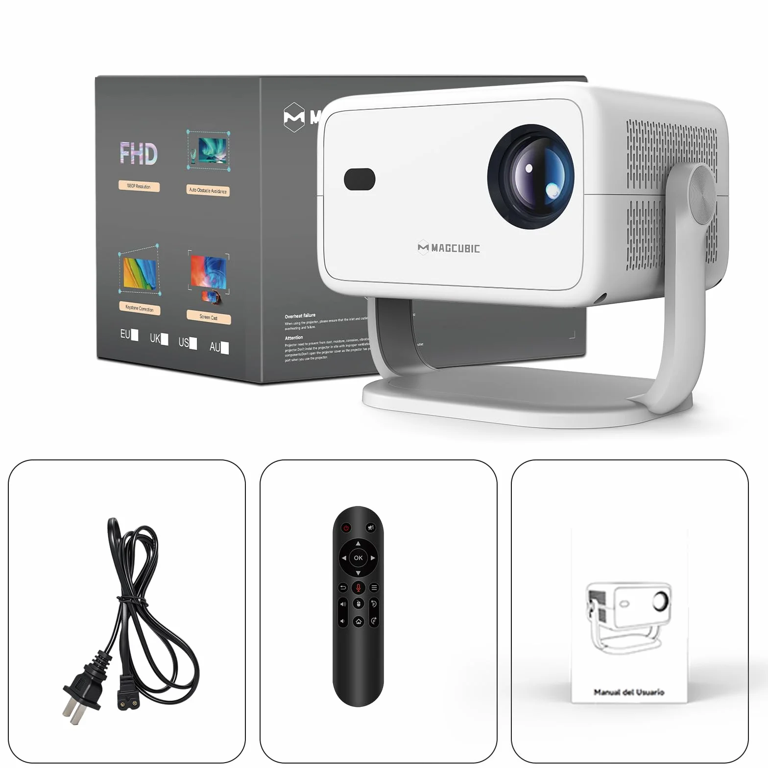 Magcubic Mini Smart Beamer 4K 1080p przenośny projektor WiFi 6 Bluetooth 5.4 autofokus HY350 12 W obracany 180° Biały