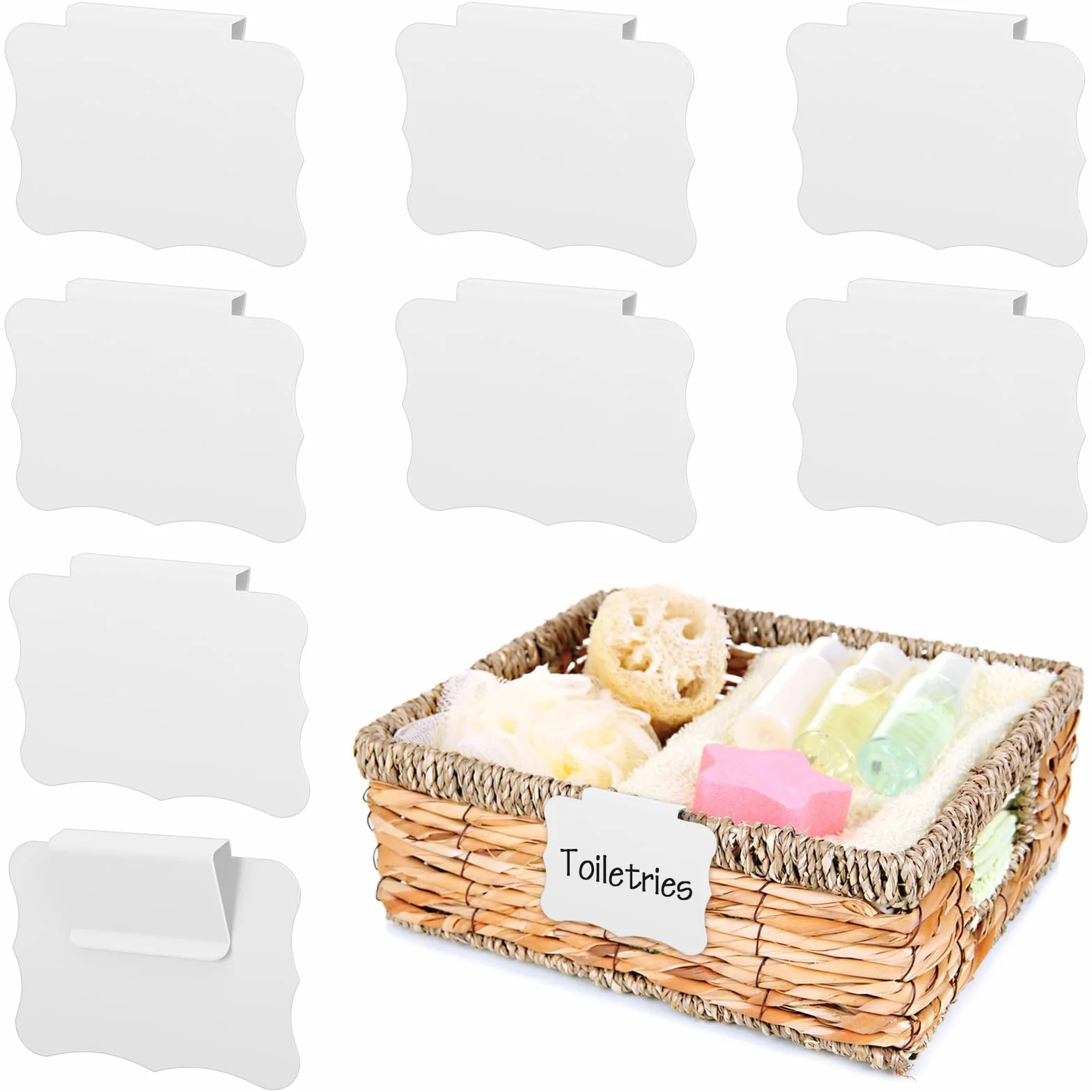 8 sztuk uchwytów na etykiety, klips, koszyk, etykiety, białe, zdejmowane klipsy, białe, 8,9 x 6,9 cm, do kuchni, do przechowywania, koszy i pudełek do przechowywania