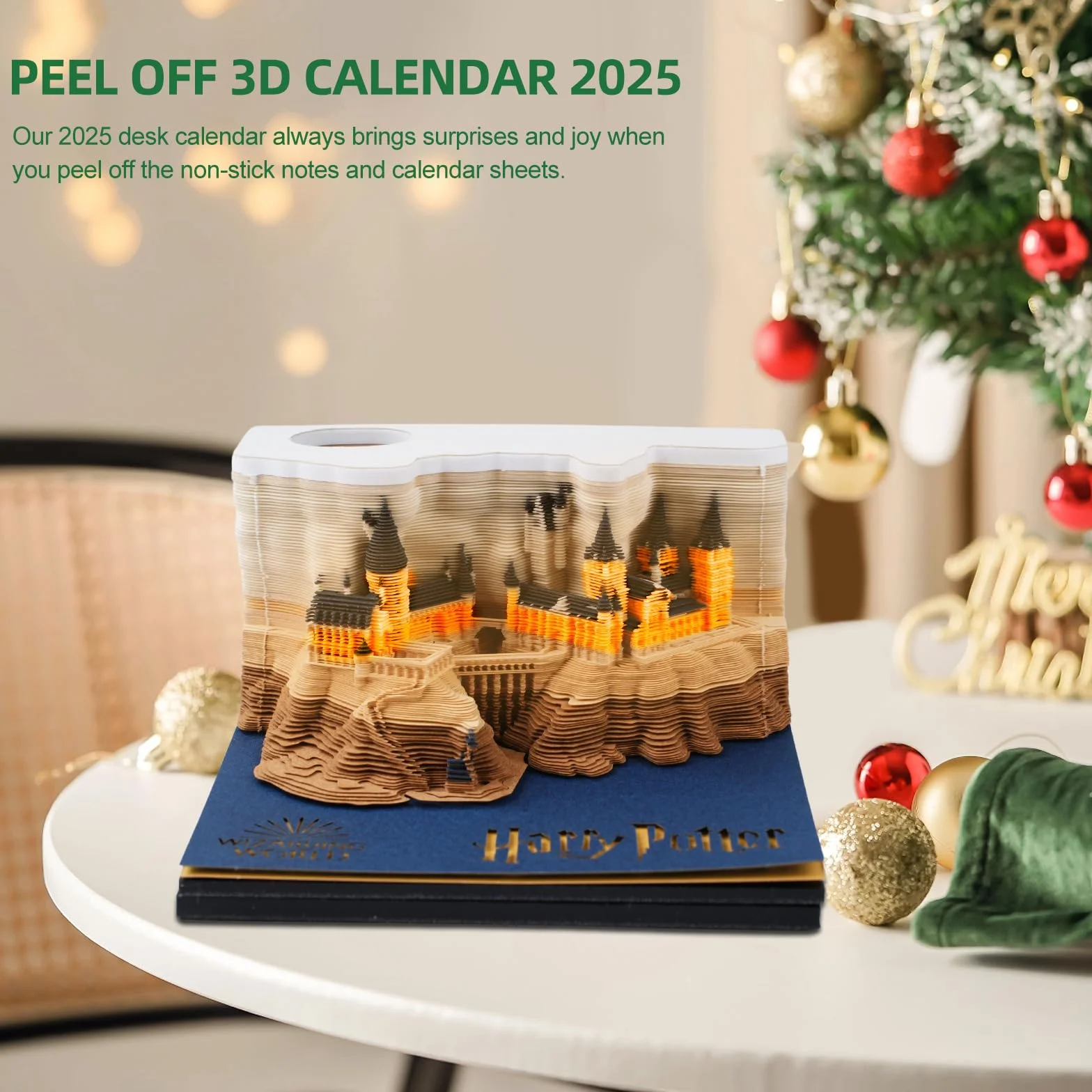 Kalendarz 3D odrywanie 2025, 2025, notatnik ze światłem, kreatywny magiczny zamek samoprzylepny, rzeźba papierowa, ornament na biurko