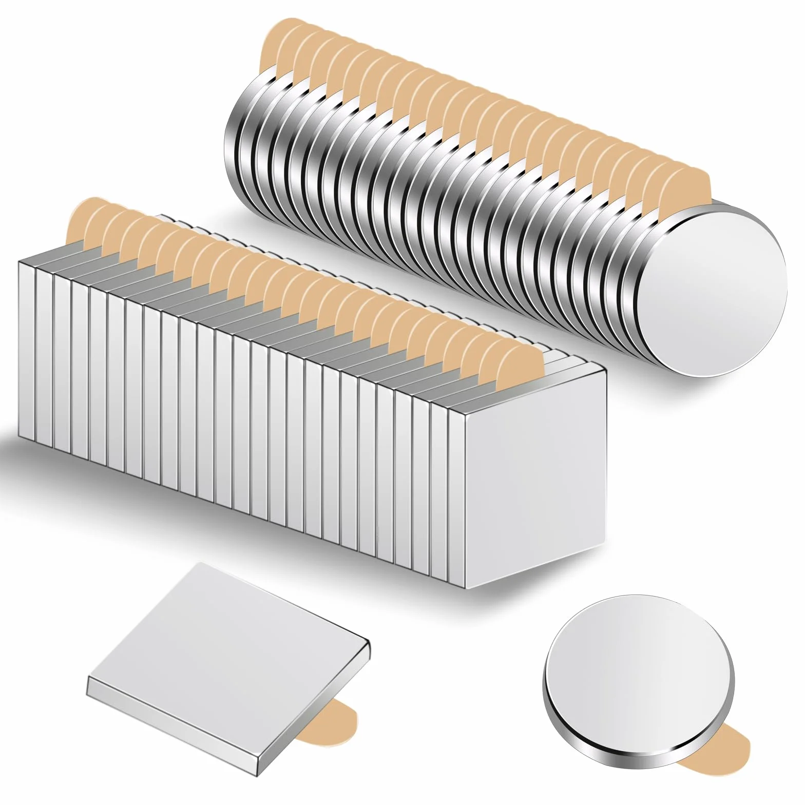 opakowanie 50 sztuk magnesów samoprzylepnych 10 x 1 mm Magnesy okrągłe i kwadratowe Samoprzylepny mocny magnes neodymowy Mocne mini magnesy samoprzylepne Płaskie magnesy samoprzylepne do tabl