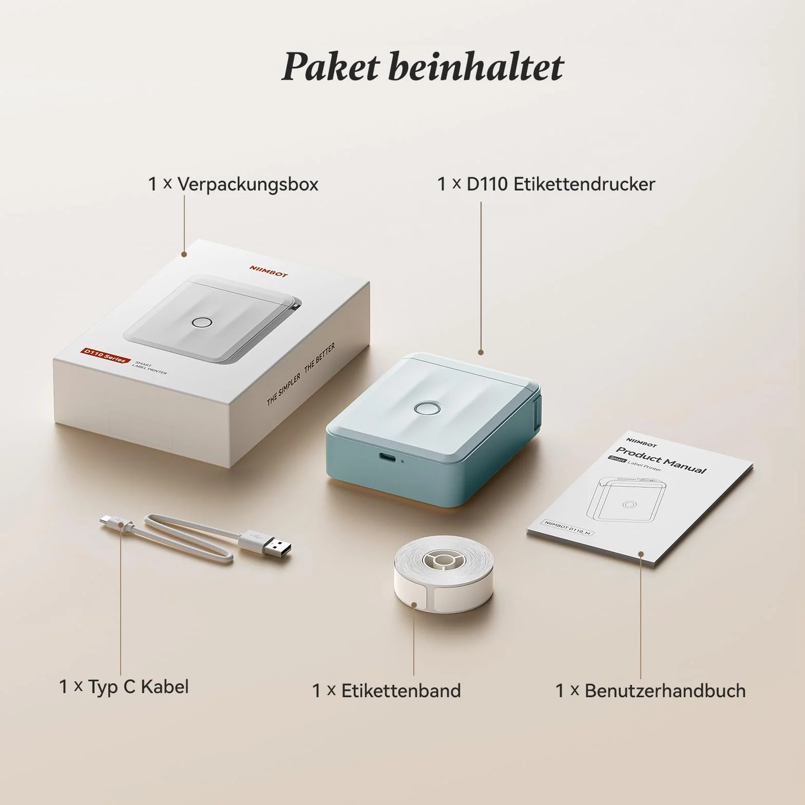 NIIMBOT Mini Bluetooth D110_M drukarka etykiet, przenośne urządzenie do etykietowania, szerokość druku 15 mm, kompatybilna z systemem iOS Android, do domu, biura (niebieska)