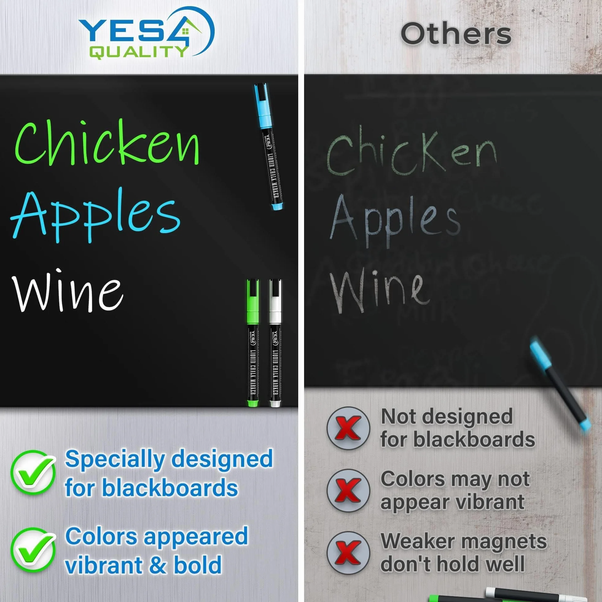 Magnetic Black Dry Erase Board for Fridge - A3 / 43 x 28cm - Stain-Resistant w/ 3 Magnetic, Fine-Tip Neon Chalk Markers & Eraser - by Yes4Quality