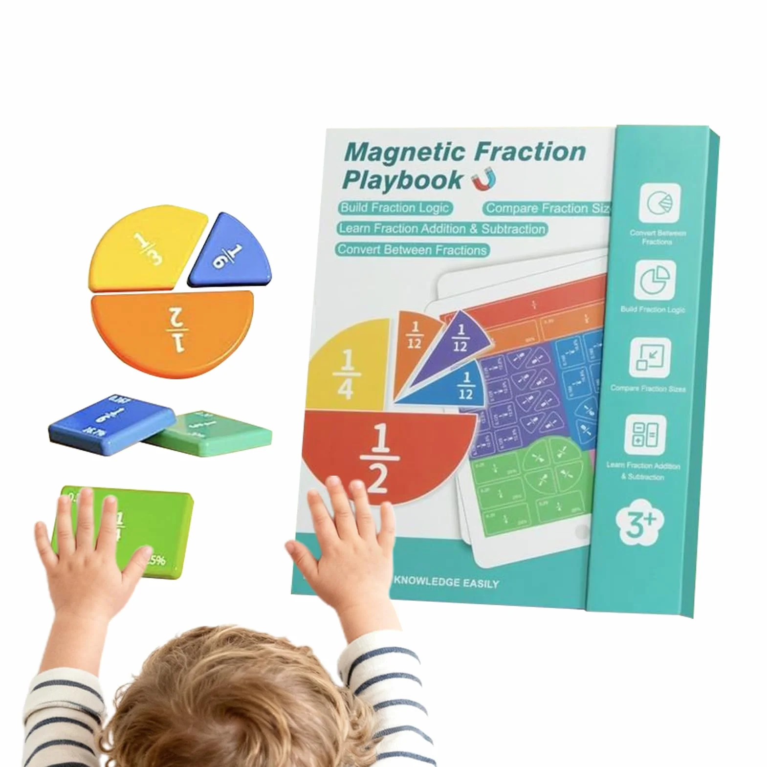 Magnetic Fraction, 22 x 17,8 cm Magnetic Fraction Educational Puzzle z łamanymi kwadratami i okręgami, matematyka zabawka edukacyjna dla dzieci