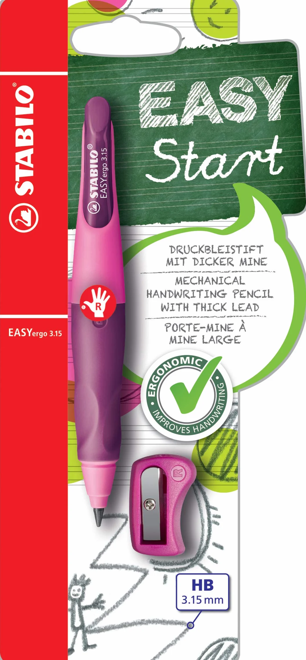STABILO EASYergo 3.15 Ergonomiczne ołówki HB dla praworęcznych, różowo-fioletowe