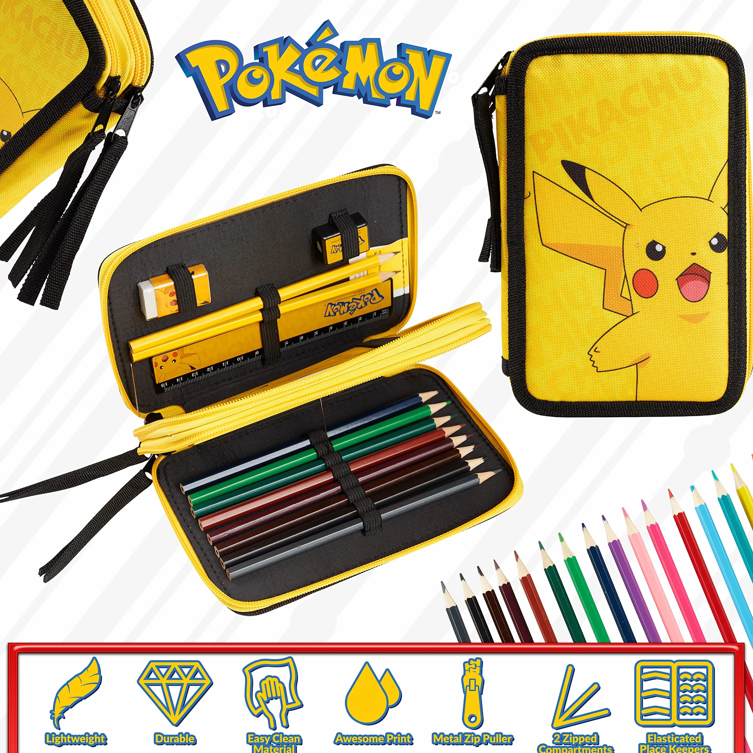 Piórnik szkolny Pokémon Pikachu 2 przegródki z przyborami
