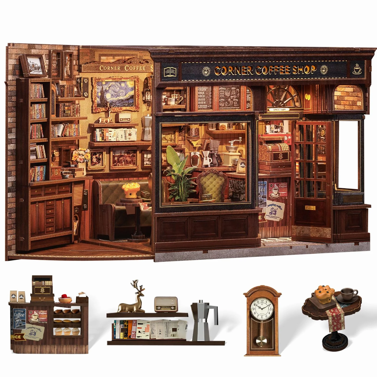 Cutefun Book Nook Kit – zestaw "zrób to sam" miniaturowy zestaw rzemieślniczy dla dorosłych – półka na książki, dekoracja 3D, drewniane puzzle, prezenty dla kobiet, nastolatków, miłośników książek