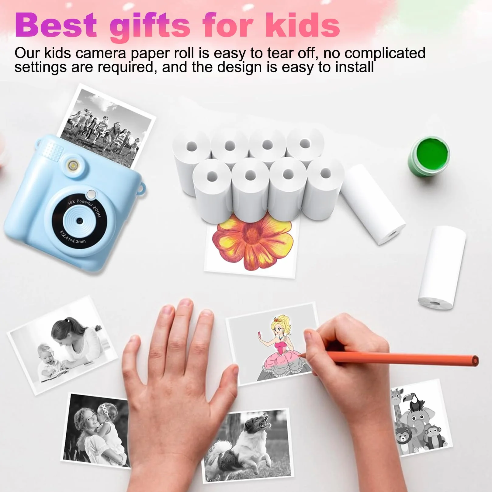 15 rolek papieru termicznego do kamery dziecięcej, do aparatu natychmiastowego, 57 mm x 25 mm, rolki termiczne, papier do uzupełniania, do aparatów natychmiastowych (łącznie 4,5 m długości)