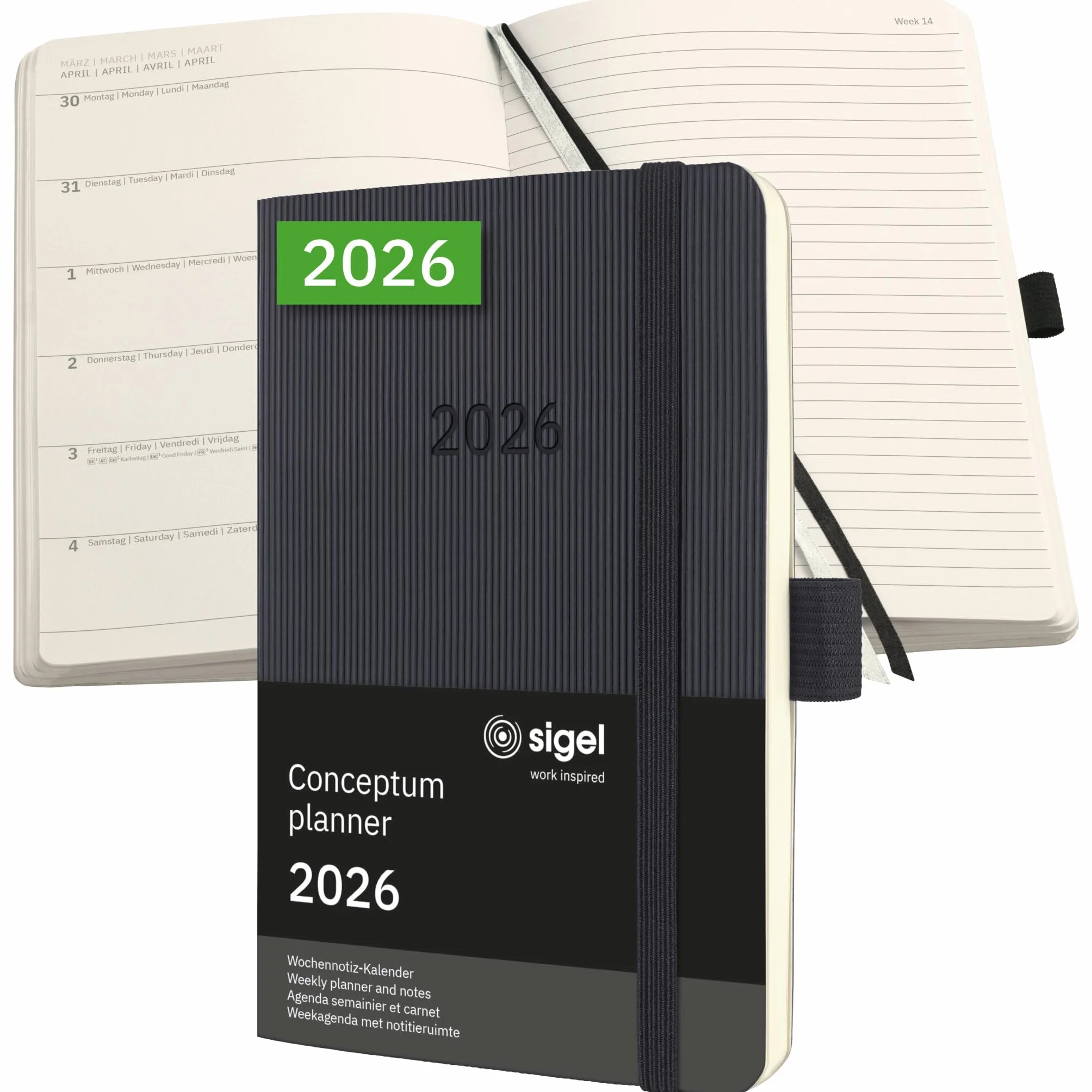 SIGEL C2625 Wochennotiz-Kalender Conceptum 2026, ca. A6, , schwarz: Agenda Conceptum, Classic, Softcover
