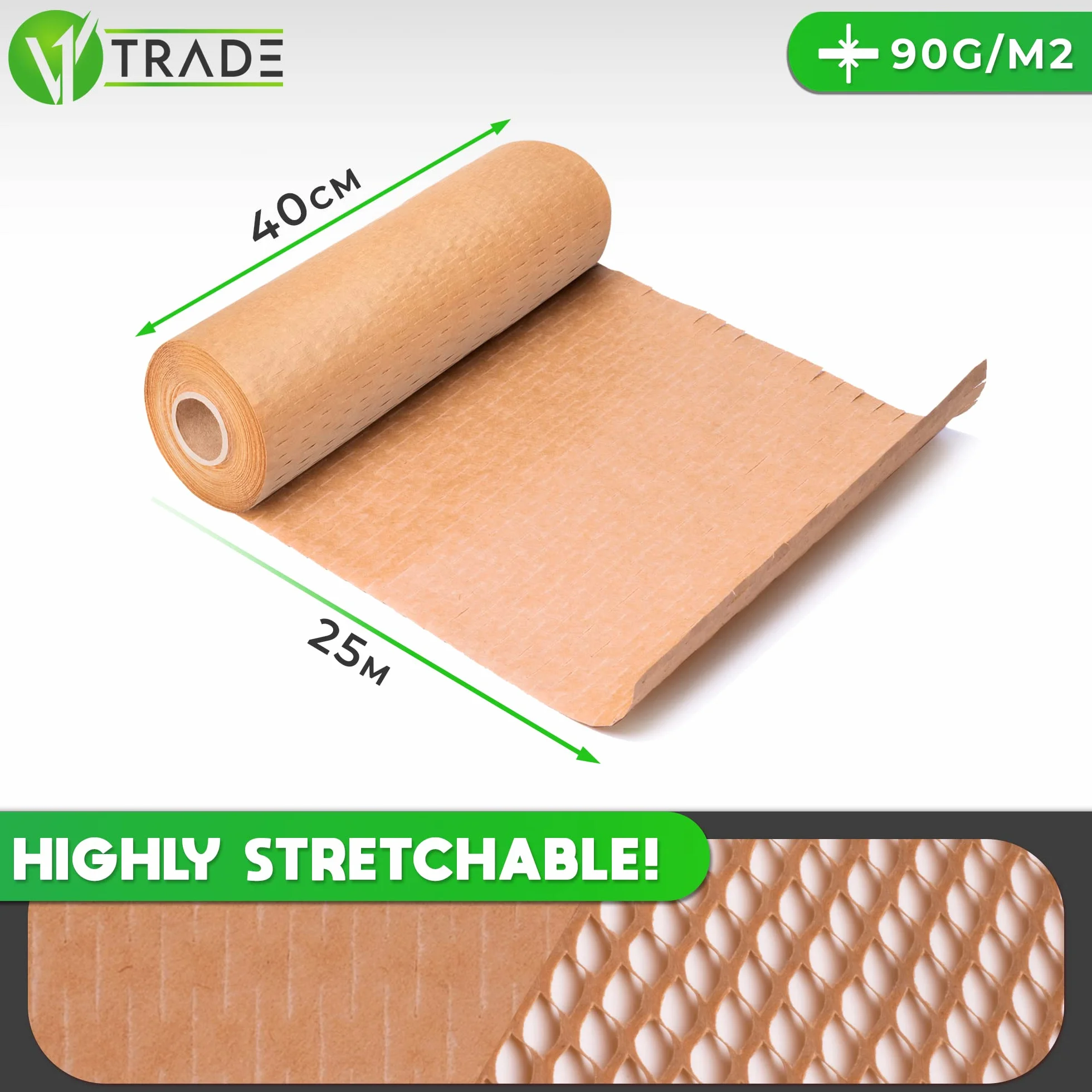 V1 Trade papier brązowy plaster miodu - 40cm x 25m - eko papier pakowy - tektura falista 90g/m2